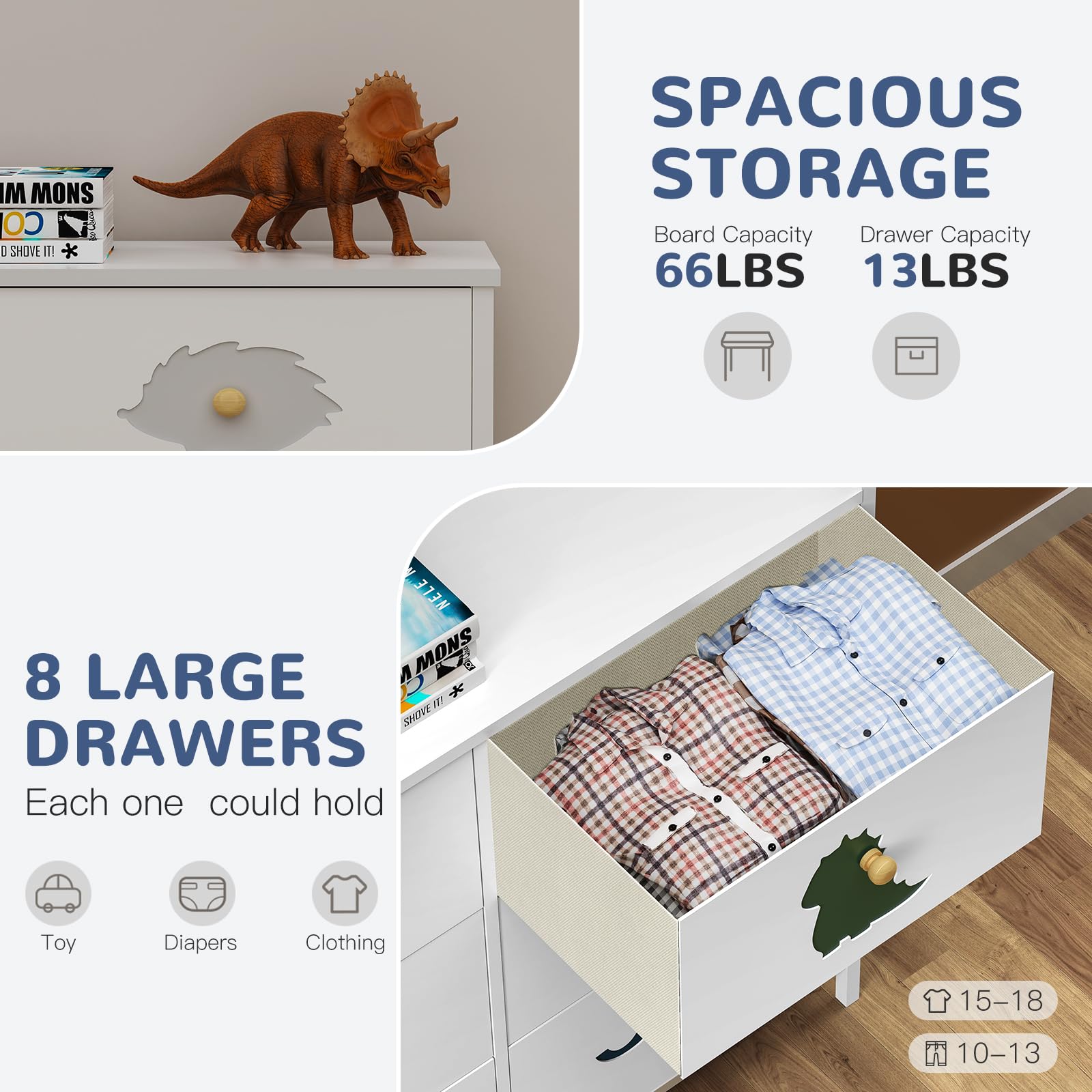 FRAPOW Kids Dresser with 8 Fabric Drawers & Wood Top - Baby Nursery Storage Organizer for Toddler Clothes, Toys & Accessories | Perfect for Bedroom, Living Room, Apartment & Closet Organization