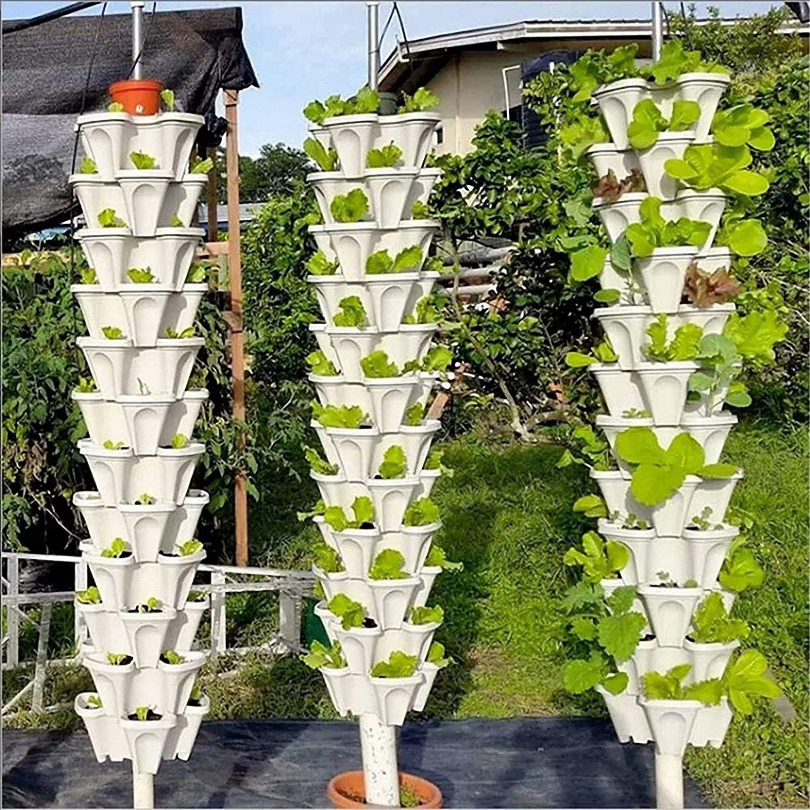 6-Tier Stackable Vertical Garden Planter Tower with Strawberry Seeds, Garden Tools & Watering Can - Herb & Strawberry Growing Kit for Indoor/Outdoor, Balcony, Patio Gardening