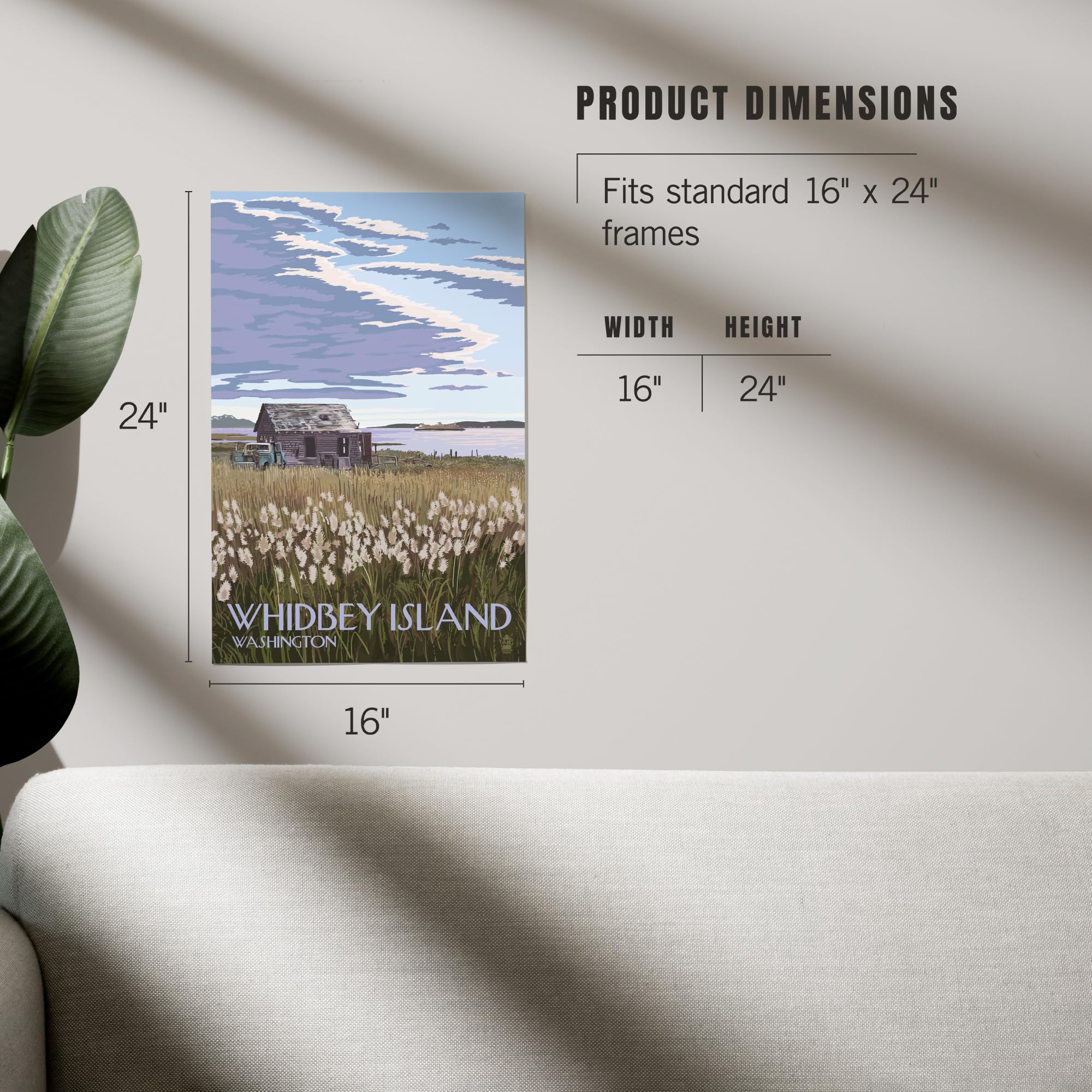 Lantern Press 16x24 Inch Giclee Art Print - Whidbey Island Washington Landscape with Farm and Ferry Scene - Perfect for Home Decor, Office Wall Art & Coastal Theme Interior Design