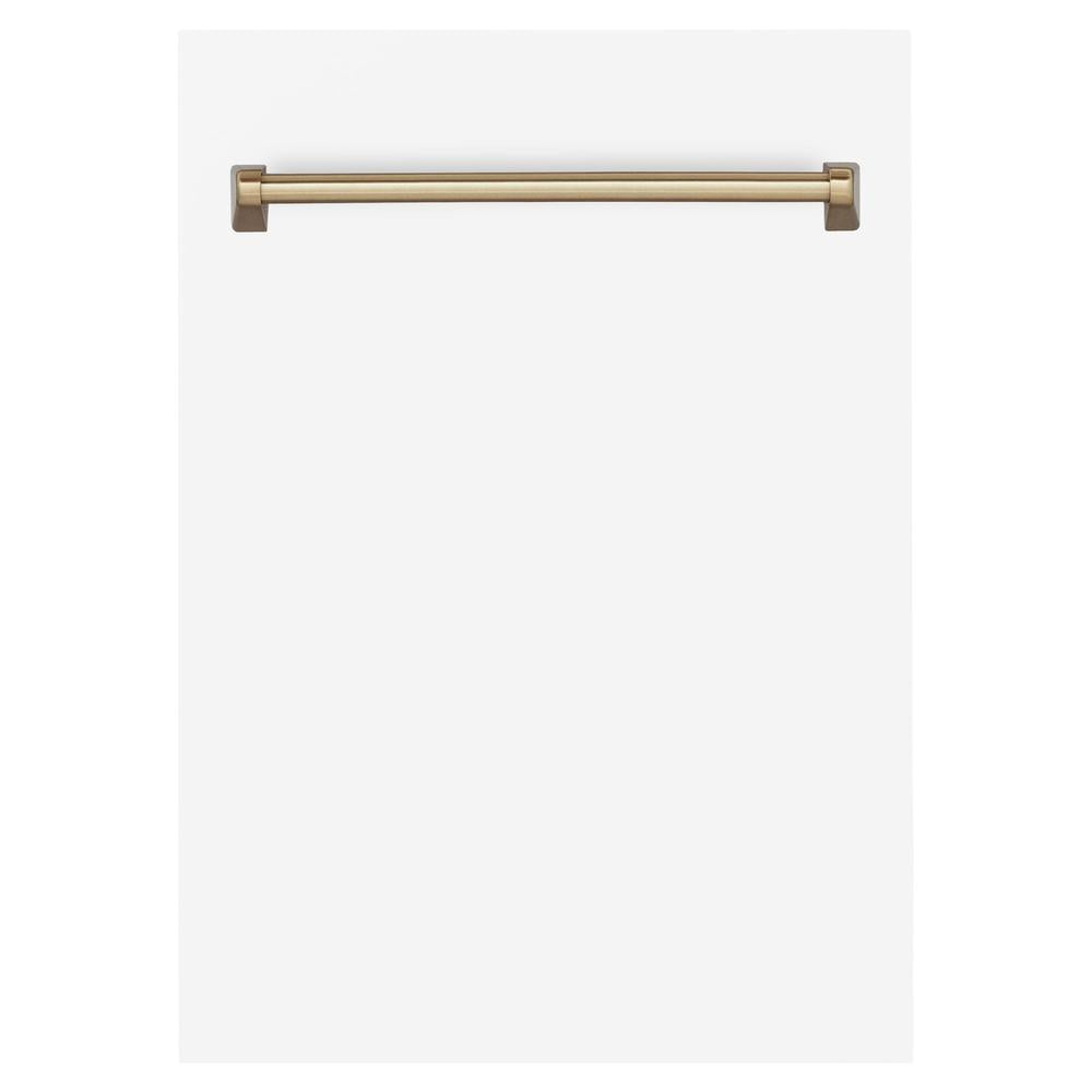 ZLINE Autograph Edition 18 Inch Tallac Dishwasher Panel - White Matte Finish with Champagne Bronze Handle (DPVZ WM 18 CB) | Built-In Kitchen Appliance for Modern Homes