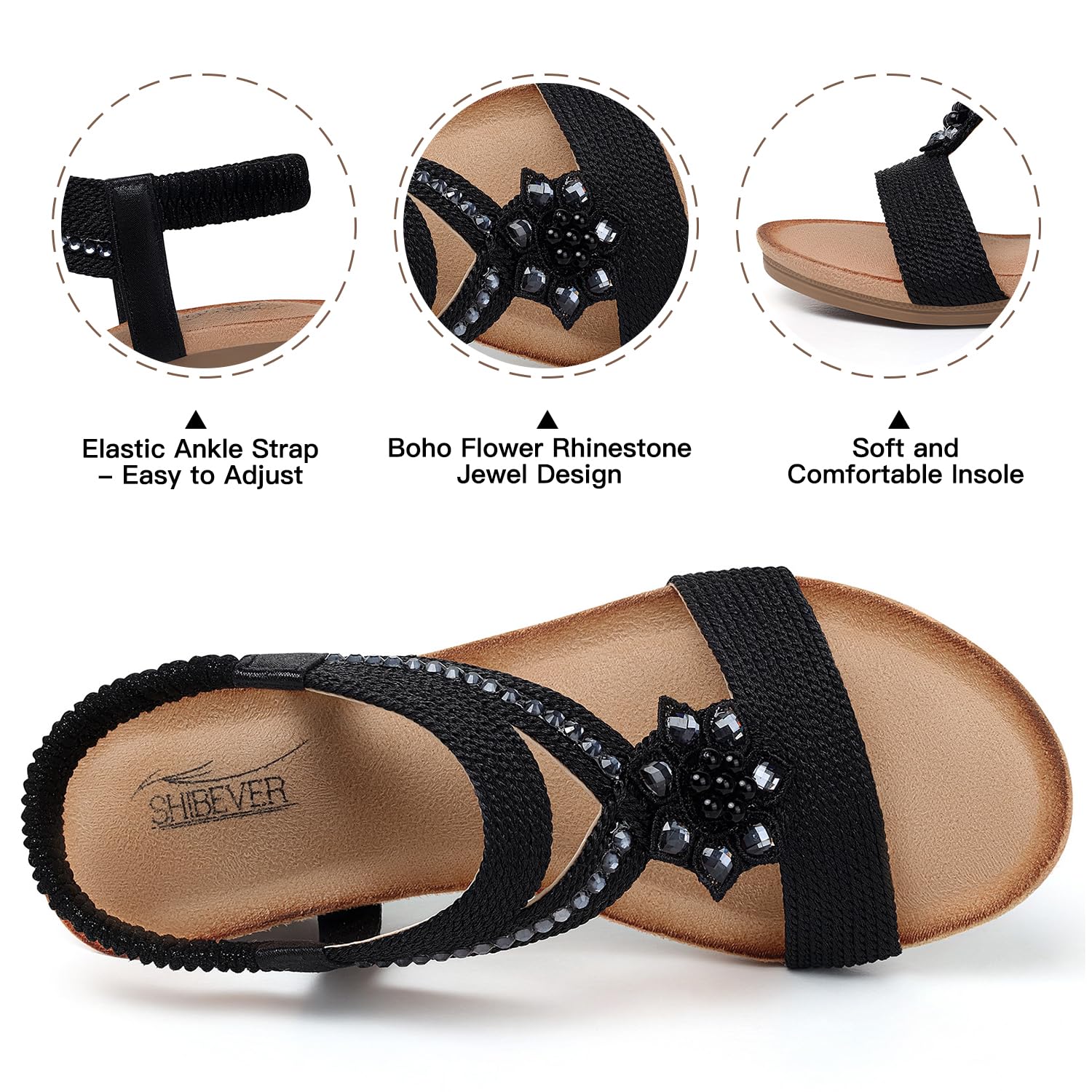 SHIBEVER Women's Comfortable Wedge Sandals - Low Heel Open Toe Dressy Summer Sandals for Beach, Vacation & Casual Outings