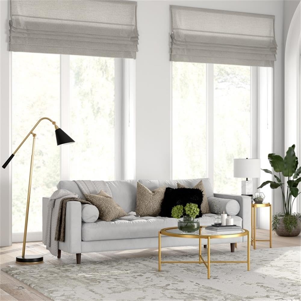 Duxbury 36 Inch Wide Round Coffee Table - Brass Finish Modern Living Room Furniture for Home Decor & Entertaining