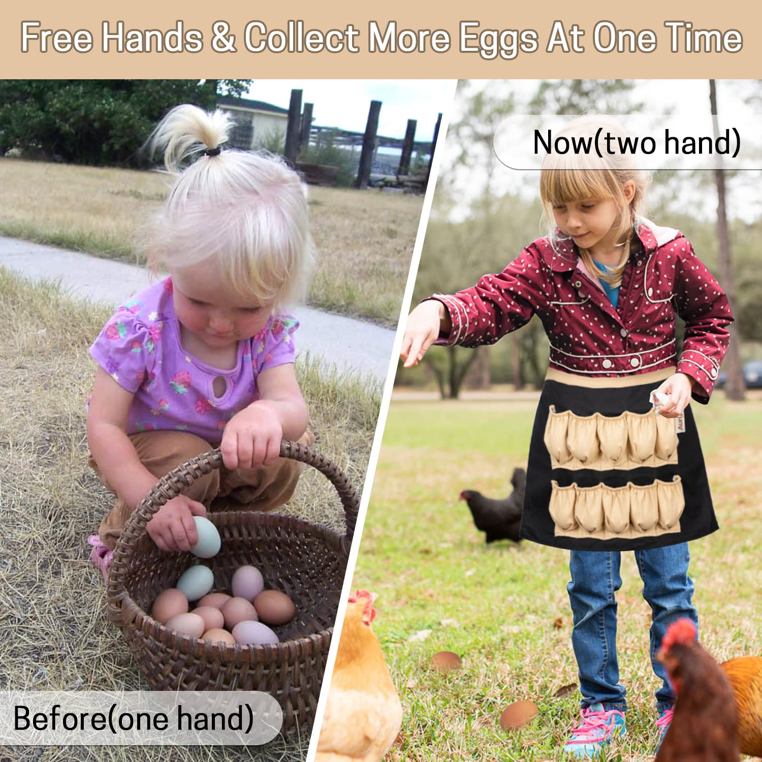 Aurya Kids Egg Collecting Apron - Chicken Hen Duck Goose Gathering Holder for Toddlers & Children | Farm Animal Themed Play Apron for Easter Egg Hunts, Farm Visits & Pretend Play
