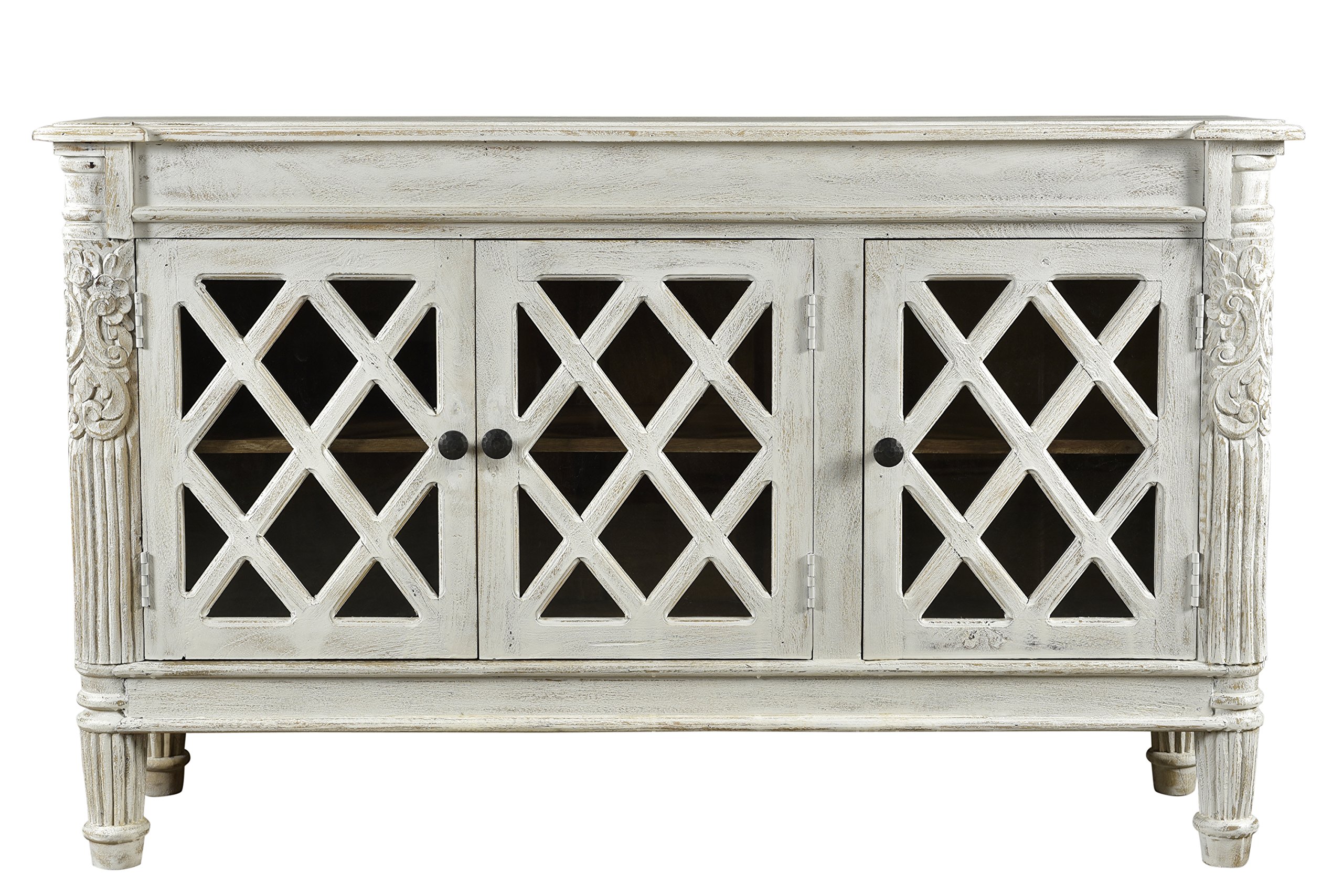 Moti Furniture Carmenita 3-Door Sideboard in White - Modern Buffet Cabinet for Dining Room Storage & Entryway Organization