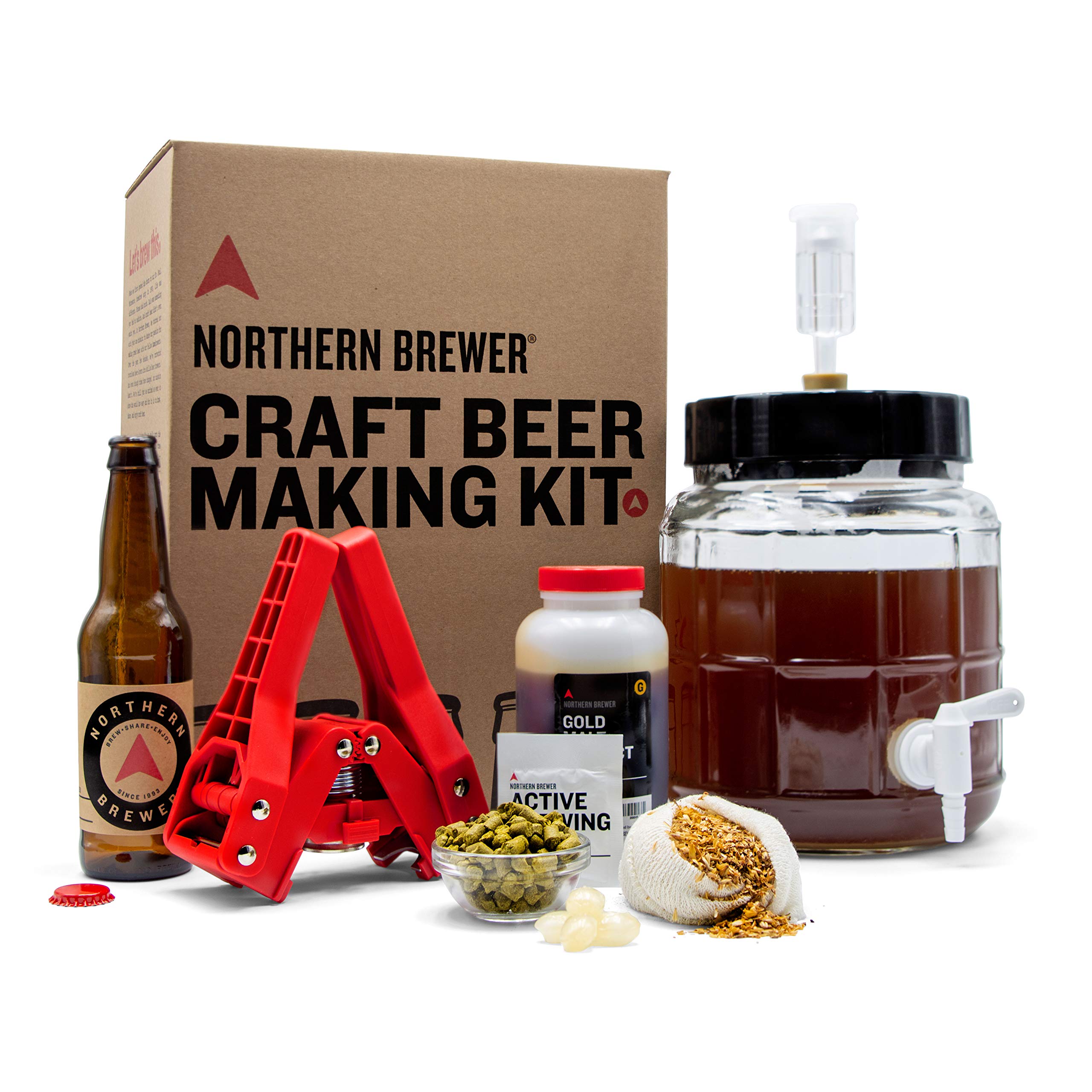 Northern Brewer - 1 Gallon Siphonless Home Brewing Kit with Equipment & Caribou Slobber Brown Ale Recipe | Beginner Beer Making Starter Set for Small Batch Craft Brewing at Home