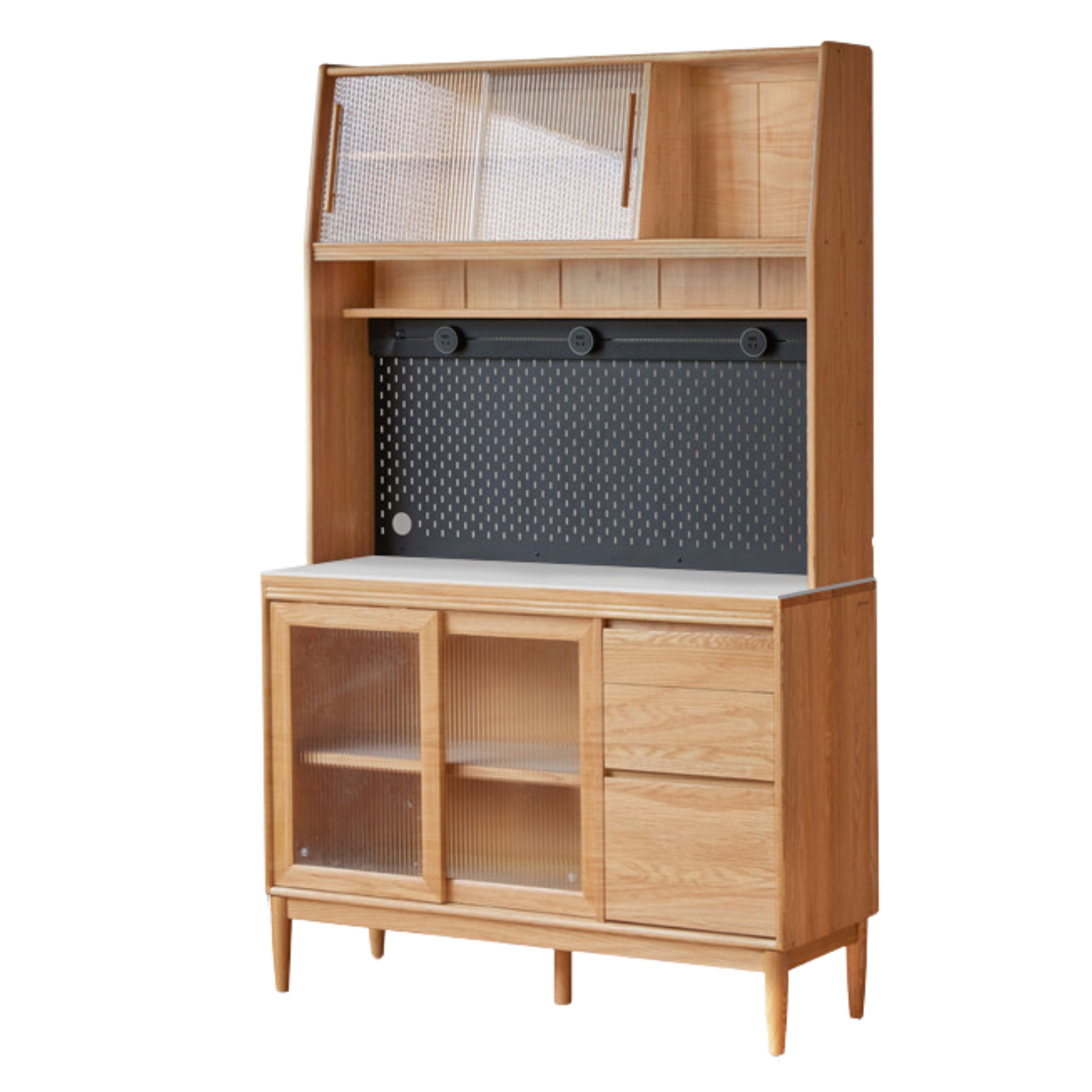 Oak Solid Wood Large Capacity Storage Sideboard - Rustic Buffet Cabinet for Dining Room, Living Room & Entryway Storage