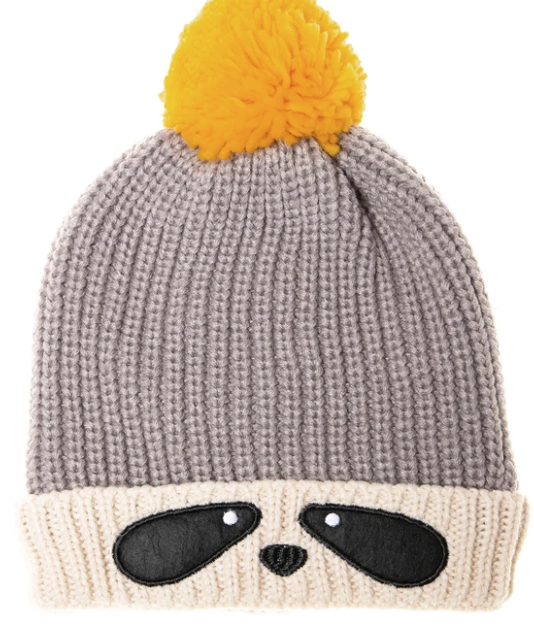 RKH Ronnie Raccoon Bobble Hat for Kids - Cute Winter Beanie for Boys & Girls Ages 7-10 Years | Warm Knitted Animal Hat for Outdoor Play, School & Family Photos