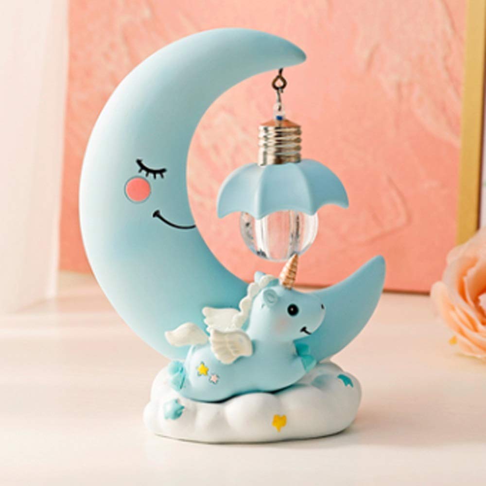 WSSBK Resin Moon LED Night Light - Cartoon Baby Nursery Lamp, Kids Room Decor, Children's Toy & Craft Table Light (Color Blue) - Perfect for Bedtime, Playrooms & Kindergarten Classrooms