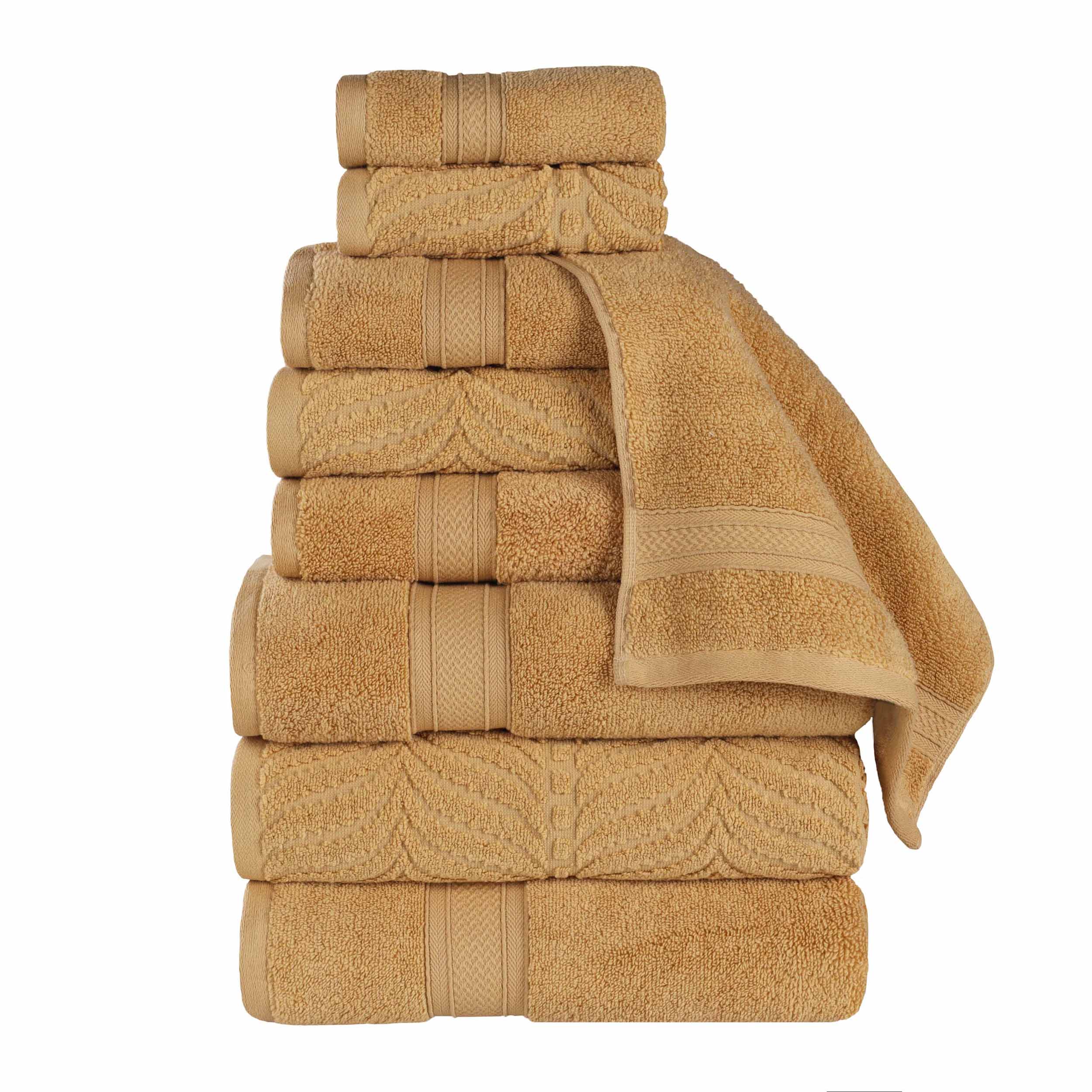 Premium 9-Piece Zero Twist Cotton Towel Set - Solid & Jacquard Elegant Chevron Design for Bath, Spa, and Luxury Home Decor