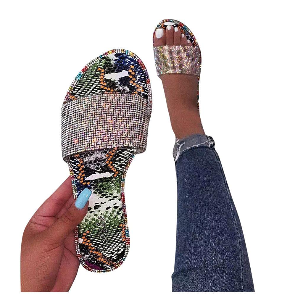 Aayomet Women's Summer Sandals - Rhinestone Embellished Vintage Slides with Comfortable Flat Sole for Casual Wear, Beach, and Outdoor Activities