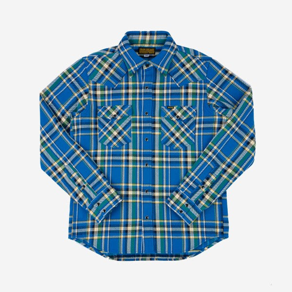 Iron Heart IHSH-370 Ultra Heavy Flannel Tartan Check Western Shirt for Men - Blue Plaid Workwear Shirt | Durable & Warm for Outdoor, Ranch Work & Casual Wear