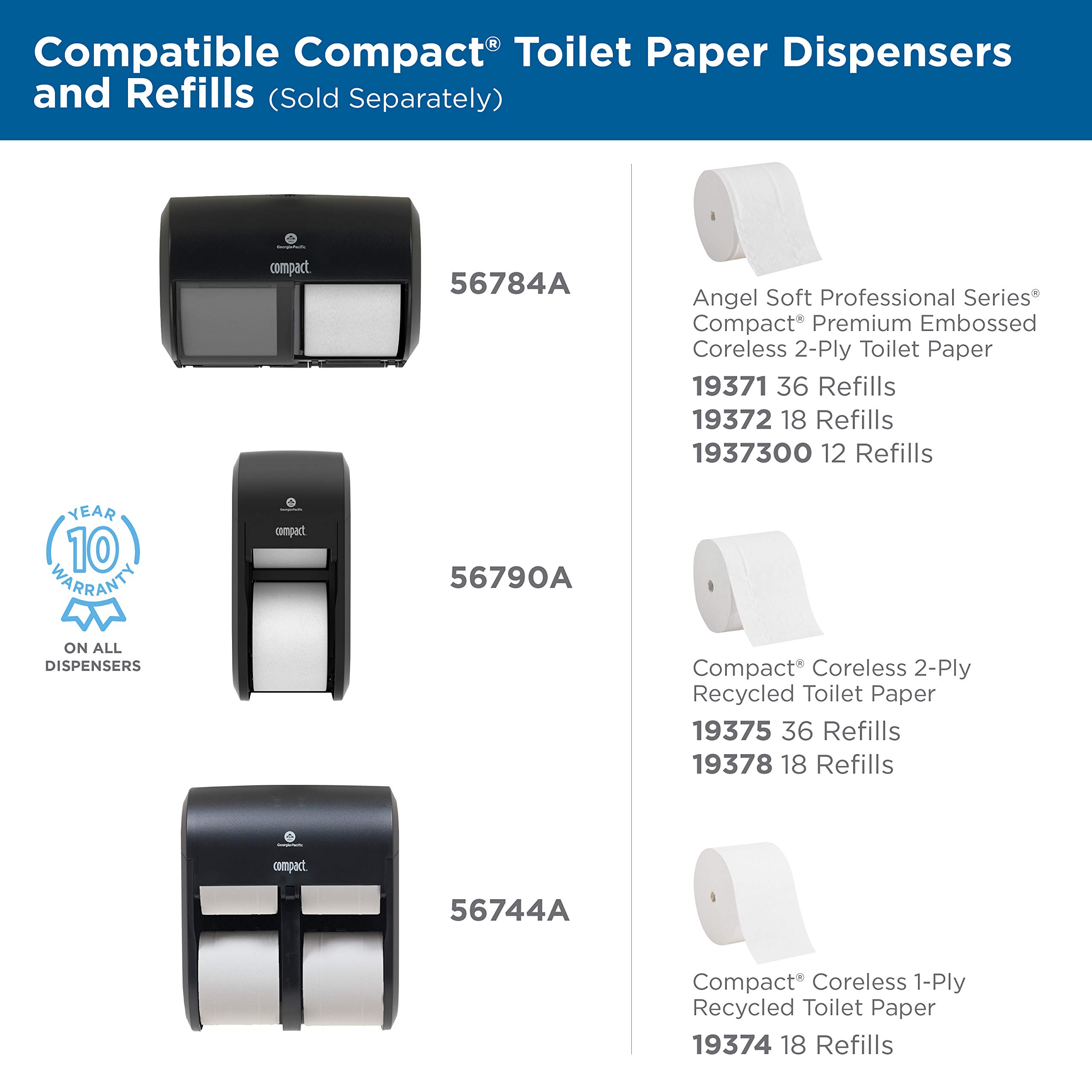 GP PRO 4-Roll Quad Coreless High-Capacity Toilet Paper Dispenser - Faux Stainless Steel (Model 56746A) - Space-Saving Bathroom Organizer for Offices, Restaurants & Commercial Use