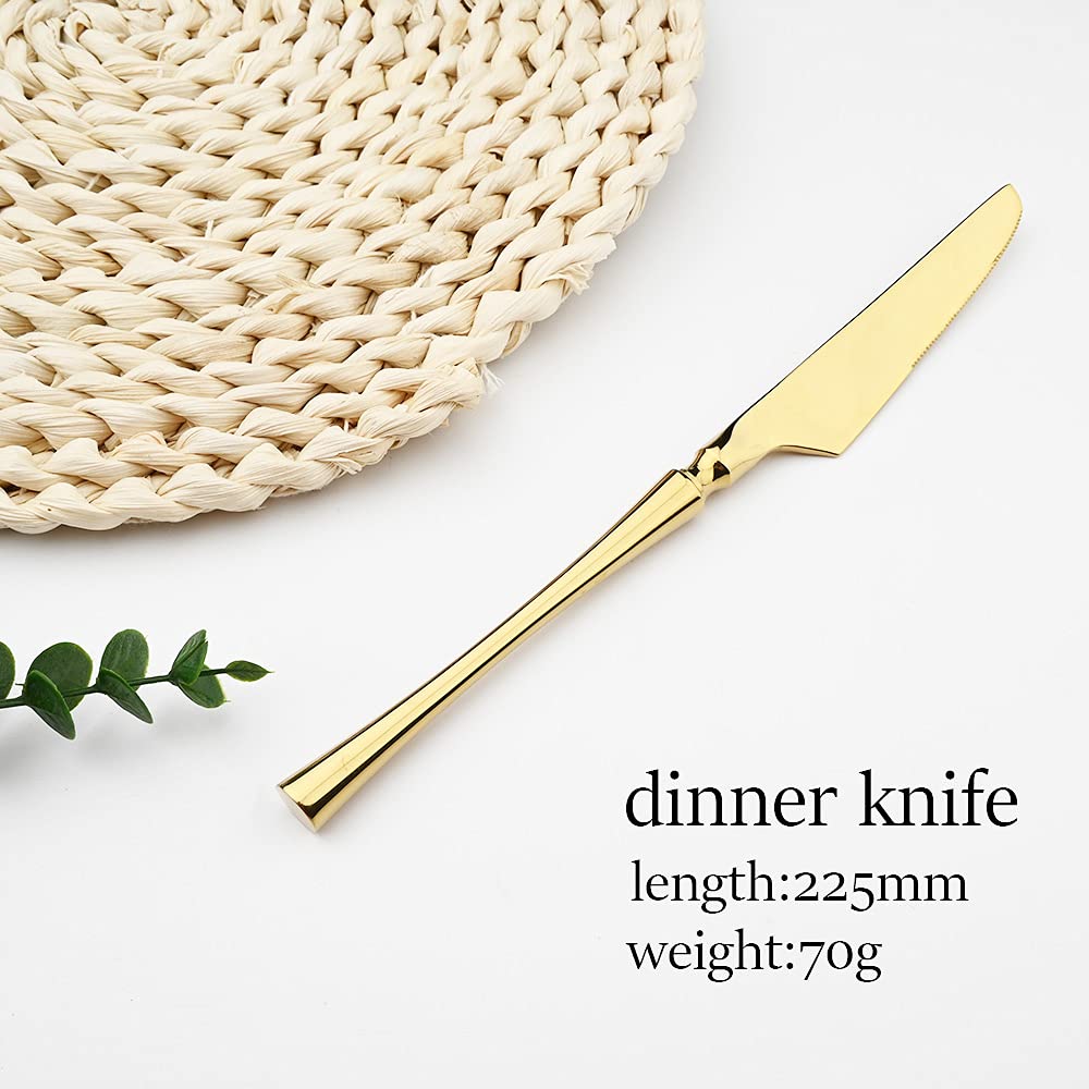 Premium Stainless Steel Dinner & Butter Knives Set of 4 - Mirror Polished Gold Table Knives for Steak, Dessert & Fine Dining - Heavy Duty 8.86