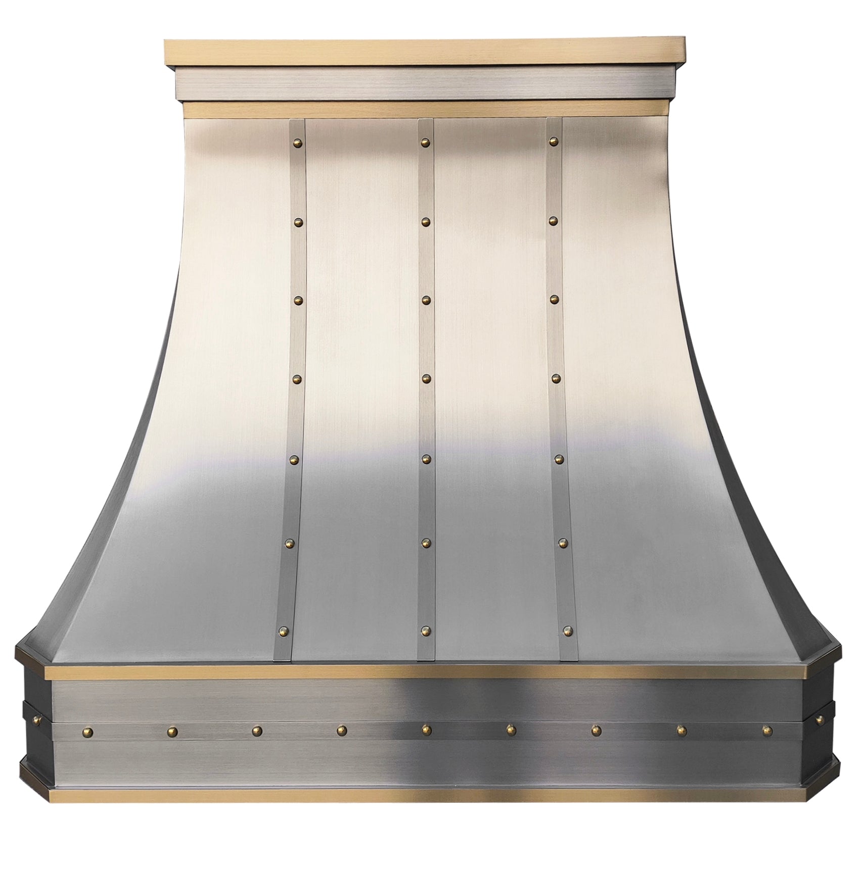 Premium RHM Stainless Steel Range Hood with Elegant Brass Trims & Rivets - Modern Kitchen Ventilation for Tricia Balance - Perfect for Home Chefs & Stylish Kitchens