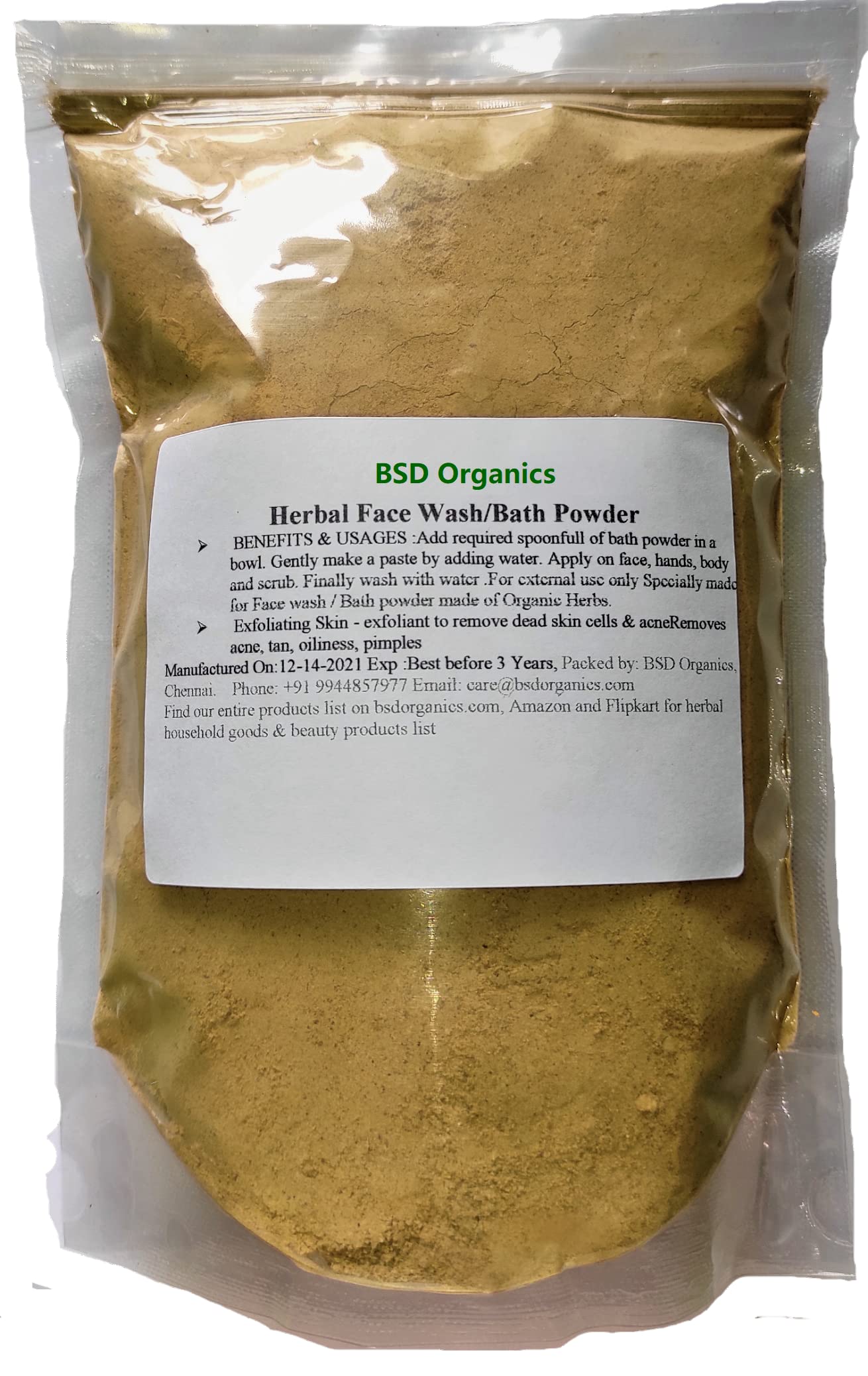 Bsd Organics Natural Herbal Face Wash & Bath Powder - 100g | Organic Skincare for Glowing Skin | Perfect for Daily Cleansing & Relaxing Baths