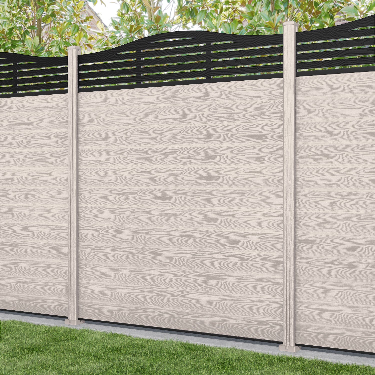 Classic Aspen Curved Top Fence Panel - Mid Stone Color with Composite Posts | Durable Outdoor Privacy Fence for Backyard, Garden, and Pool Areas