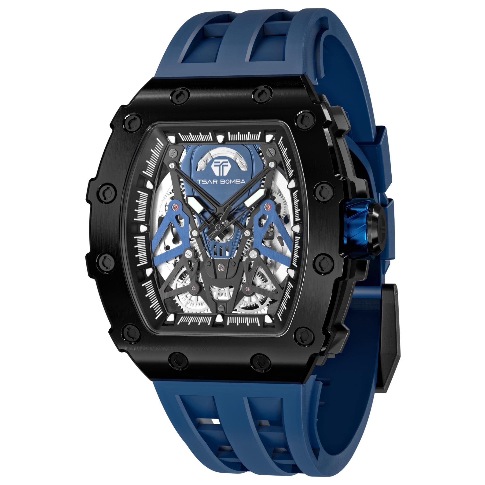 TSAR BOMBA Luxury Men's Watch - 50M Waterproof Mechanical Chronograph with Silicone Band, Tonneau Case Design - Perfect for Business, Casual Wear & Outdoor Activities | Great Gift for Men