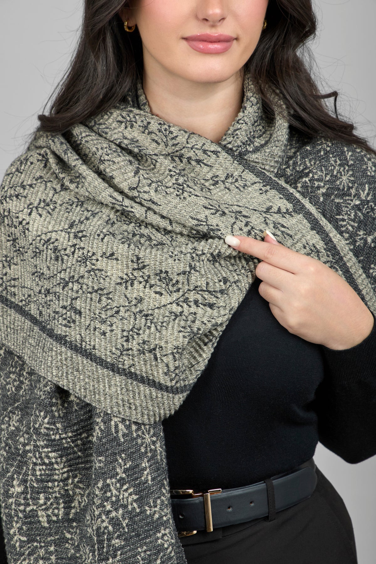 Floral Crinkle Reversible Winter Scarf - Soft & Warm Fashion Accessory for Women - Perfect for Cold Weather, Office Wear & Holiday Outfits
