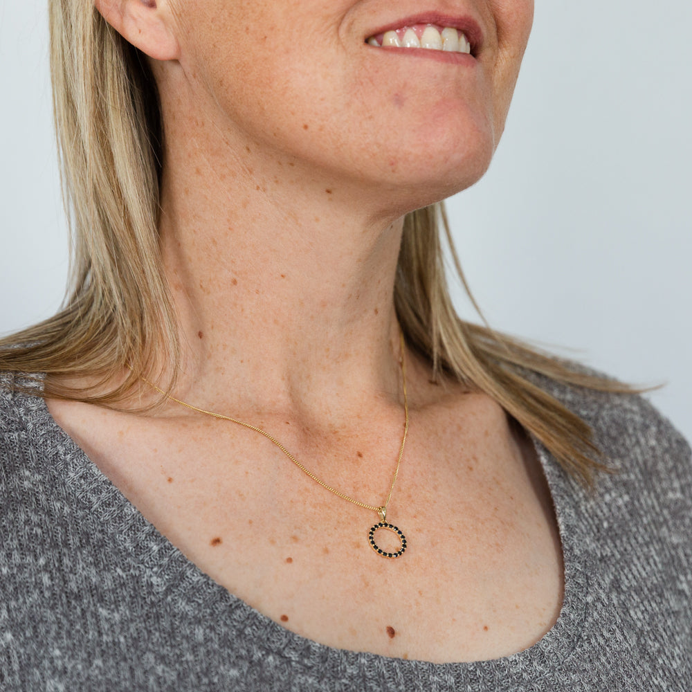 9ct Yellow Gold 15mm Natural Black Sapphire Circle of Life Pendant Necklace - Elegant Jewelry for Women, Perfect for Gifts, Anniversaries & Special Occasions