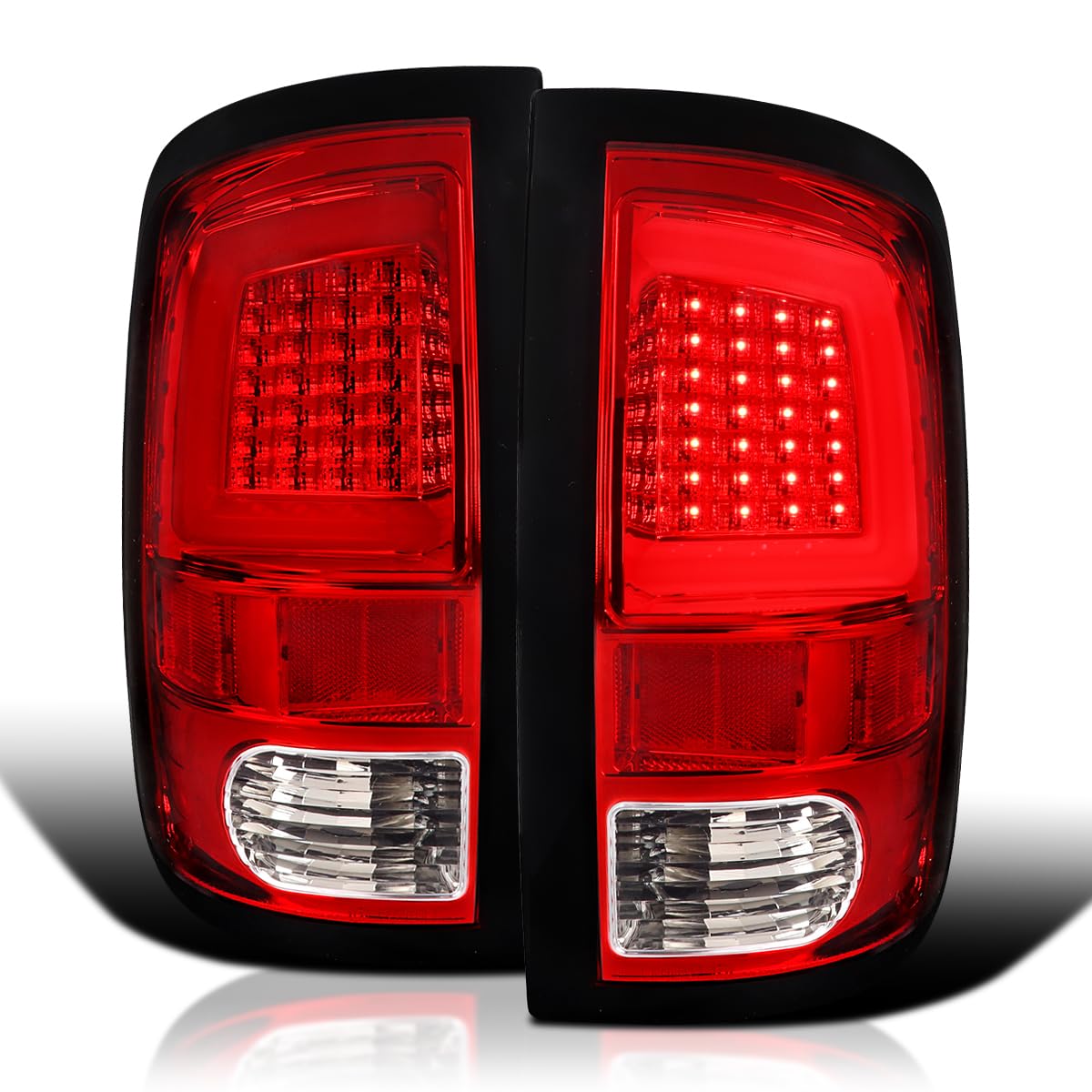 Spec-D Tuning Red LED Tail Lights with LED Light Bar for 2009-2018 Dodge Ram 1500 & 2010-2018 Ram 2500/3500 - Left & Right Pair Assembly - Enhanced Night Visibility & Style Upgrade for Pickup Trucks