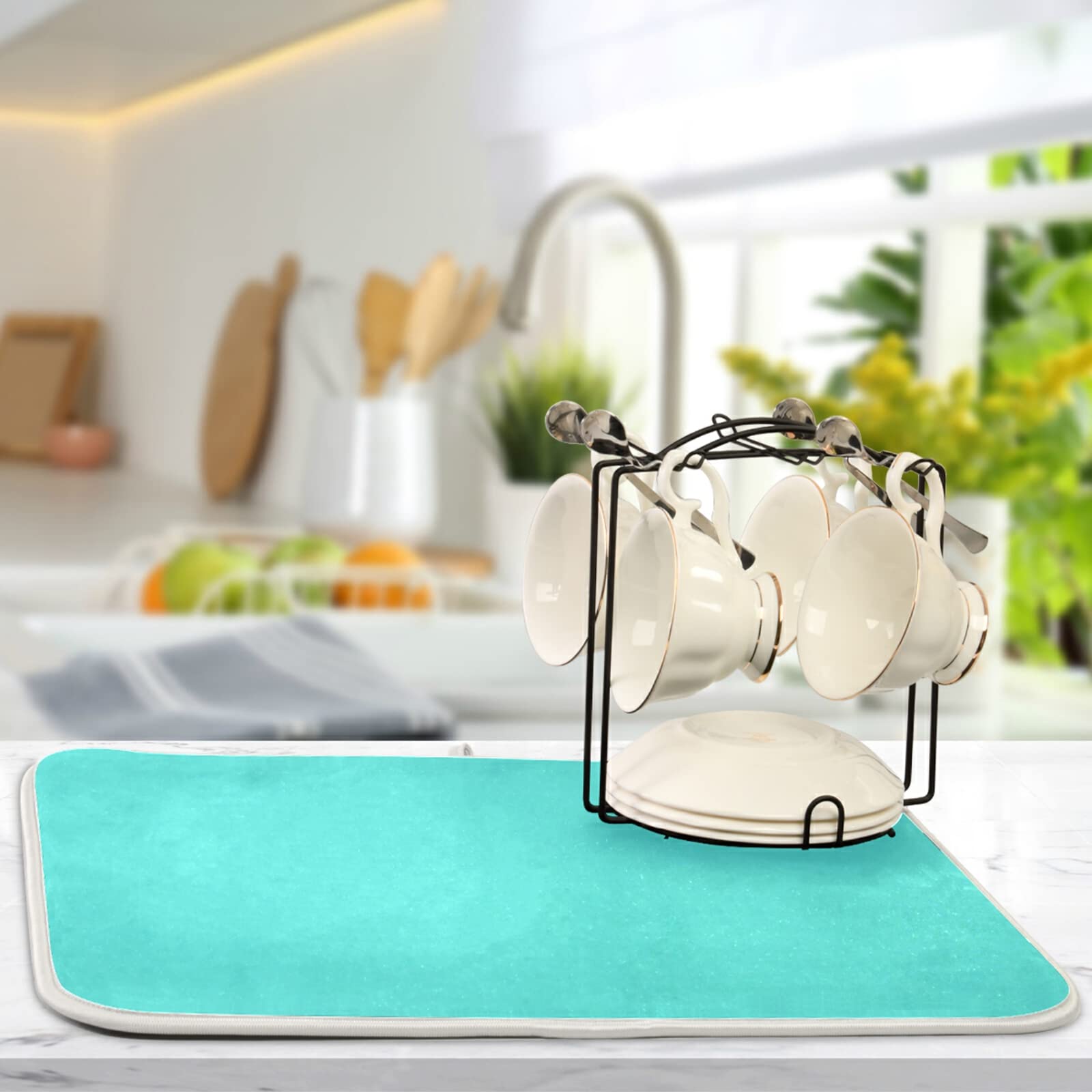 Large Turquoise Dish Drying Mat - 18x24 Inch XL Microfiber Kitchen Counter Mat, Heat Resistant Dish Drainer Pad for Sink - Perfect for Drying Dishes, Protecting Countertops & Adding Coastal Decor