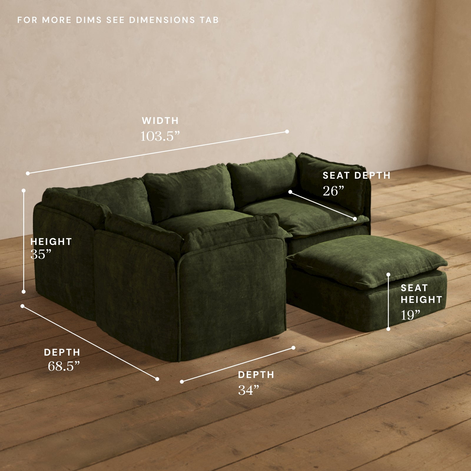 Modular Performance 4-Seater Corner Sectional Sofa with Ottoman in Olive Green | Modern L-Shaped Couch for Living Room | Perfect for Family Gatherings & Movie Nights
