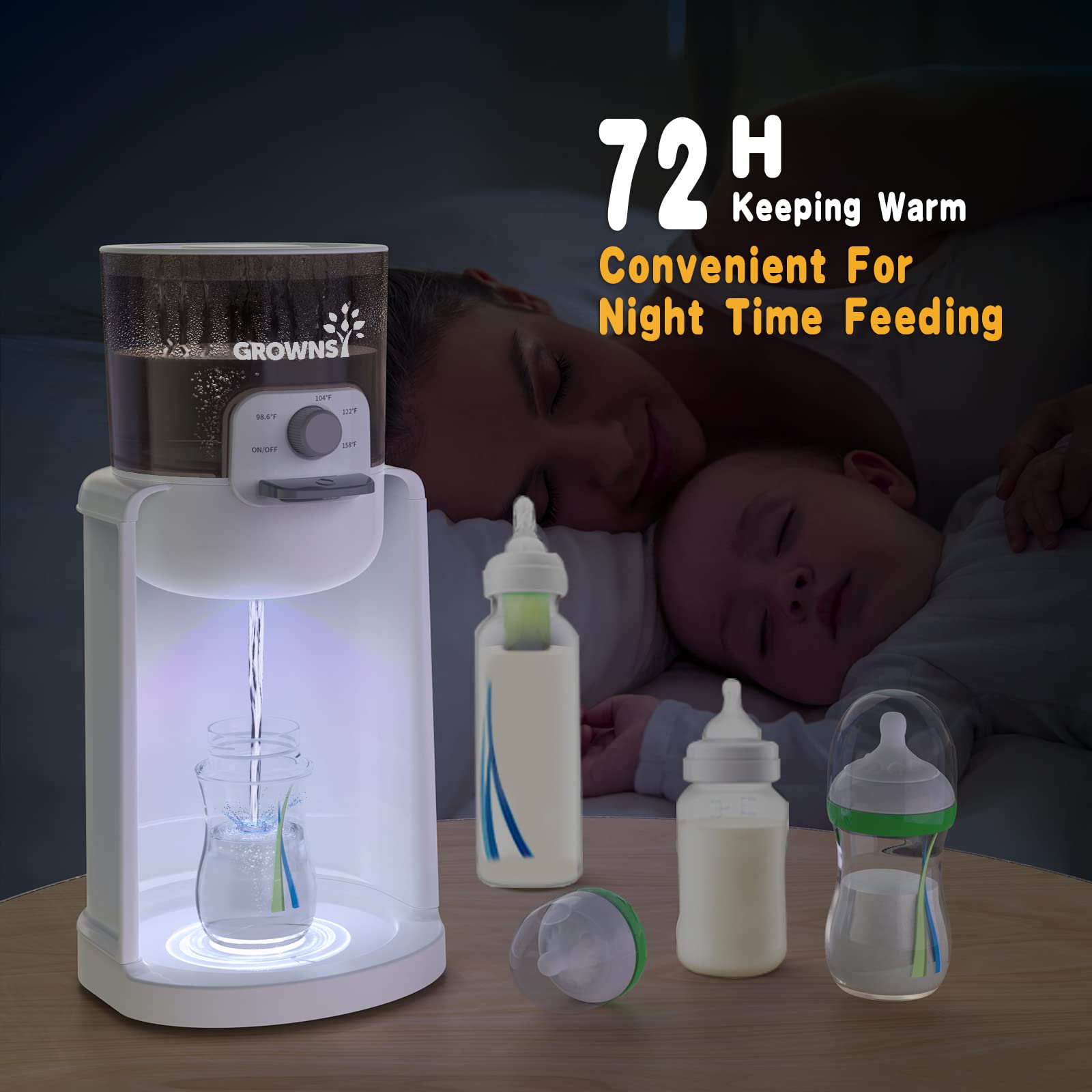 GROWNSY Electric Water Warmer and Baby Bottle Warmer - Fast Heating for Formula, Breast Milk & Drinks - Perfect for Nurseries, Travel & Night Feedings