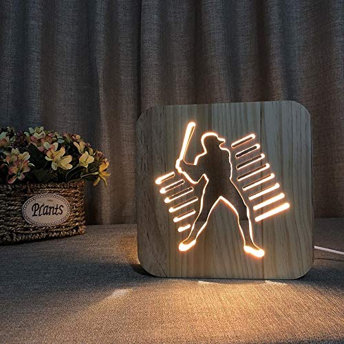 SZG Baseball 3D Wooden LED Night Light - Creative Home Decor Lamp for Bedroom, Living Room & Office - Perfect Gift for Sports Fans & Kids Room Decor