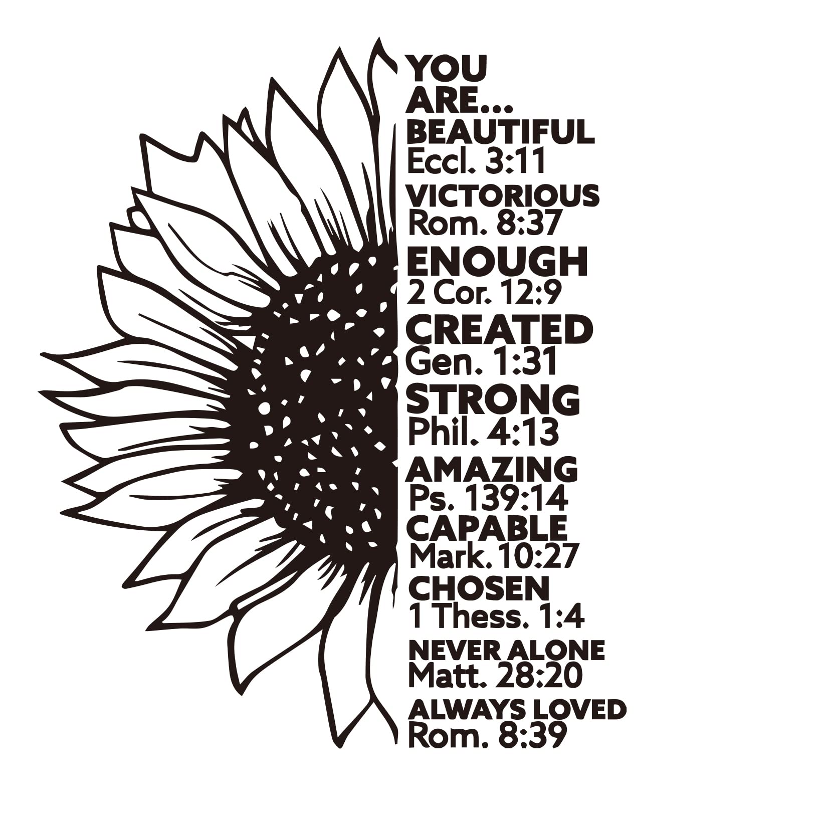 Sunflower Vinyl Wall Decal - Bible Verse Quote for Girls Room Decor - Inspirational Home Sticker