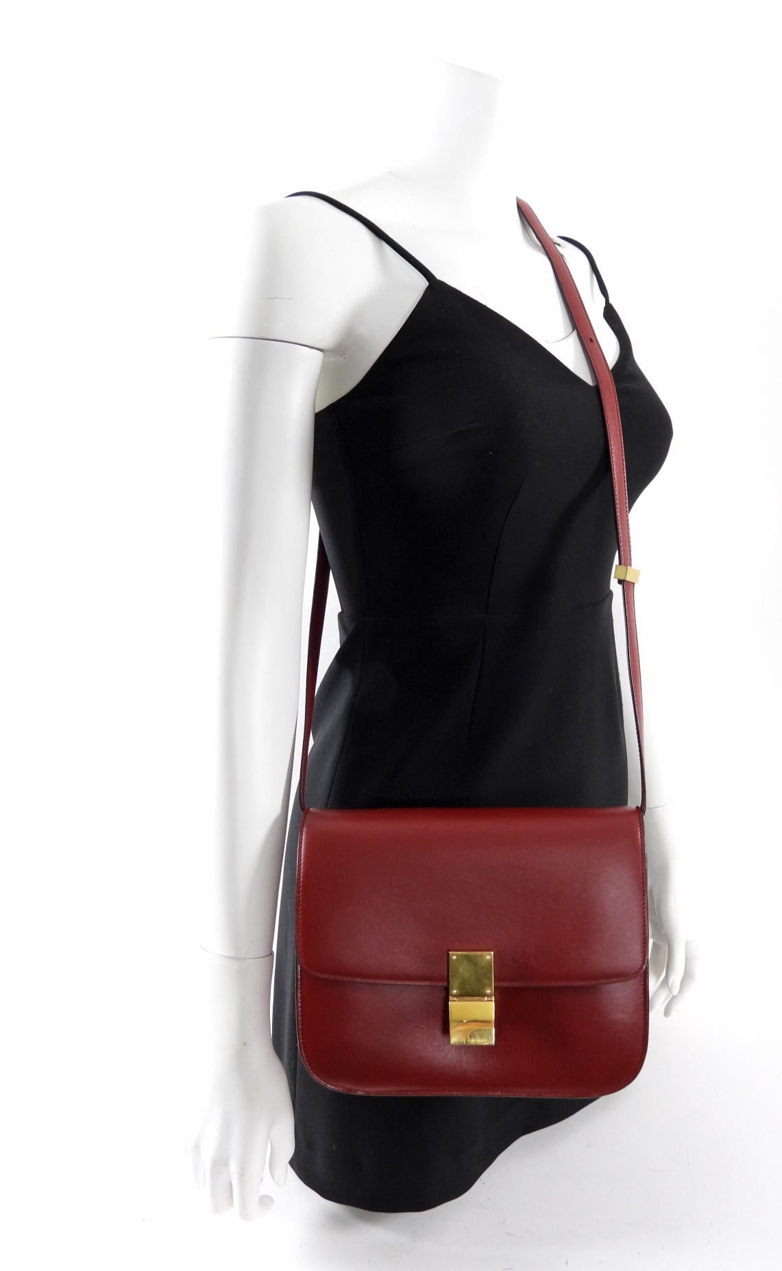 Celine Medium Box Bag in Dark Burgundy Genuine Leather - Luxury Crossbody Handbag for Women, Perfect for Work, Date Night & Travel