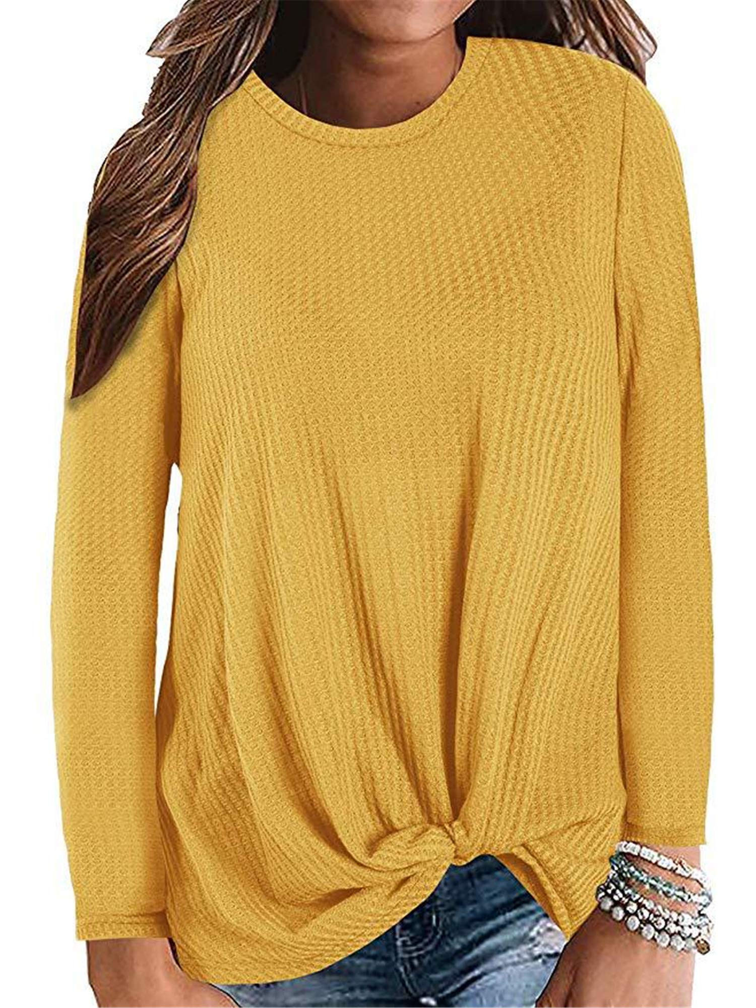 Andongnywell Women's Casual Long Sleeve Knot Twist Knit Blouse Tunic Top - Stylish Office Wear & Everyday Outfit for Fall/Winter Fashion