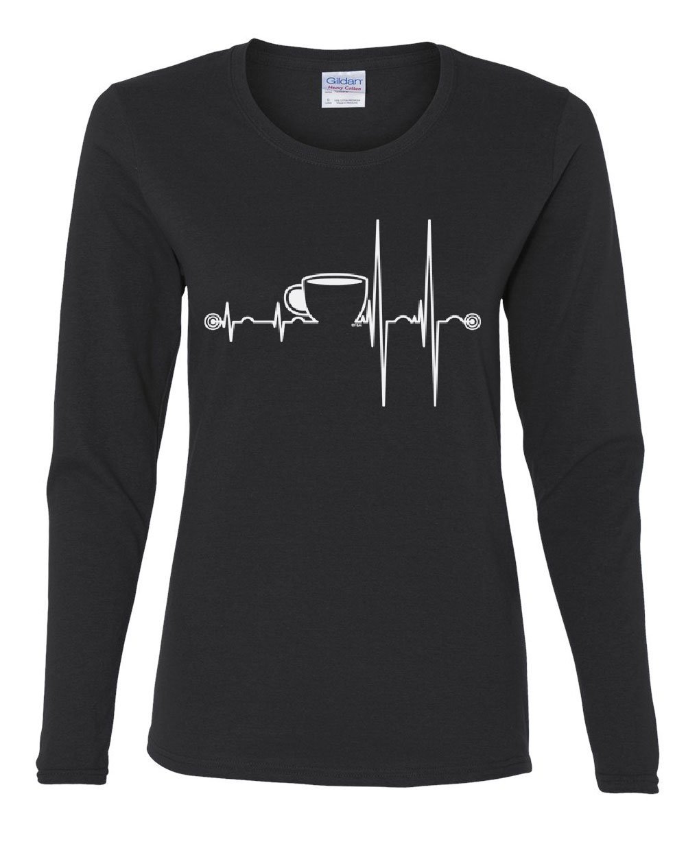Women's Long Sleeve Coffee Lover T-Shirt with Heartbeat Design - Perfect Gift for Coffee Enthusiasts & Morning Energy Boost