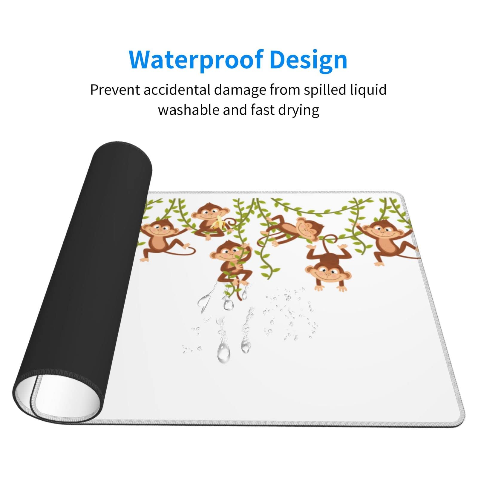 Cute Monkey Mouse Pad - Large Extended Rubber Desk Mat (29.5x16 inches) for Keyboard & Mouse - Non-Slip Gaming & Office Work Surface for Computers, Laptops, and Home Office Setups
