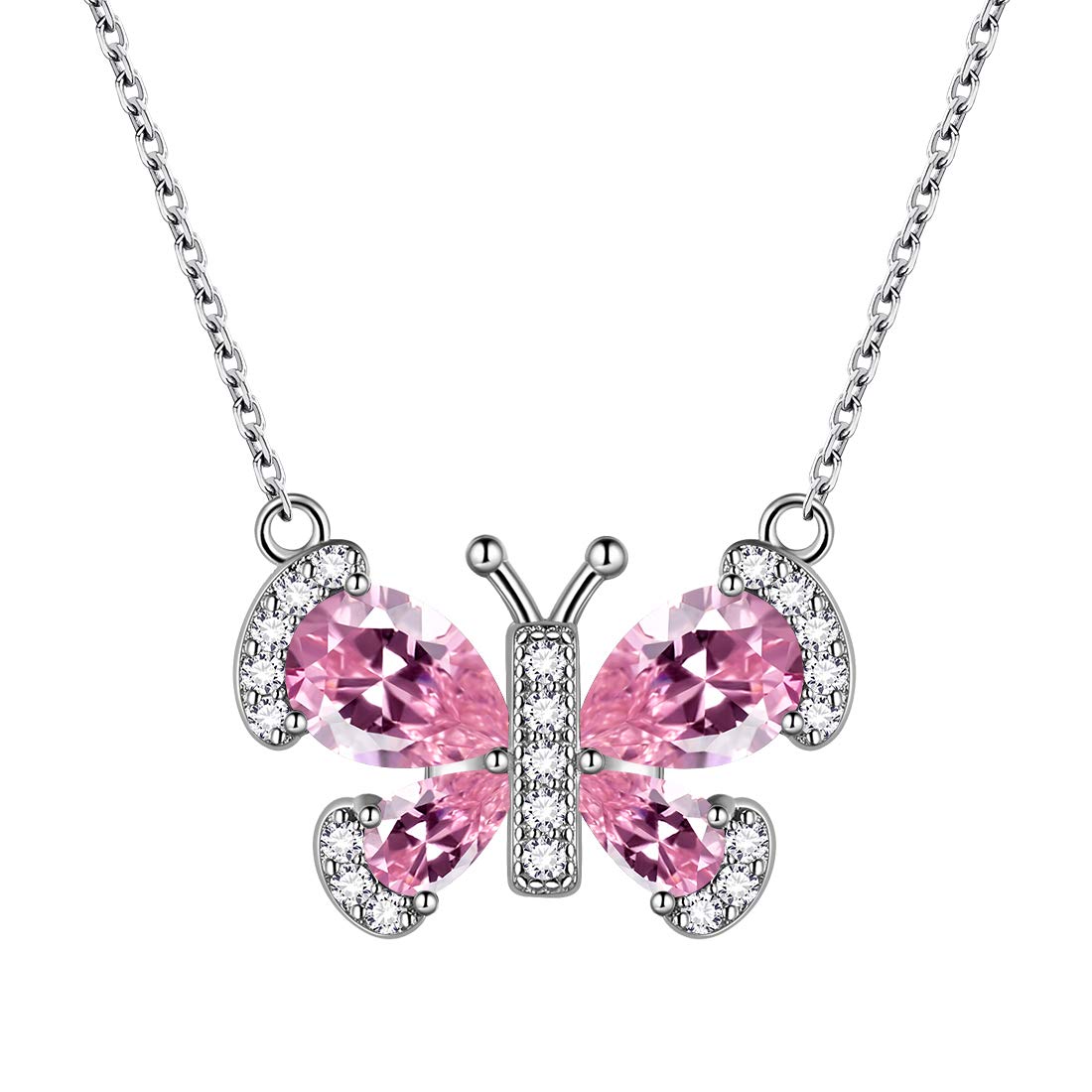 Aurora Tears 925 Sterling Silver Women's 12 Birthstone Butterfly Jewelry Set - Necklace, Earrings, Ring & Bracelet - Minimalist Crystal Animal Jewelry for Everyday Wear & Special Occasions