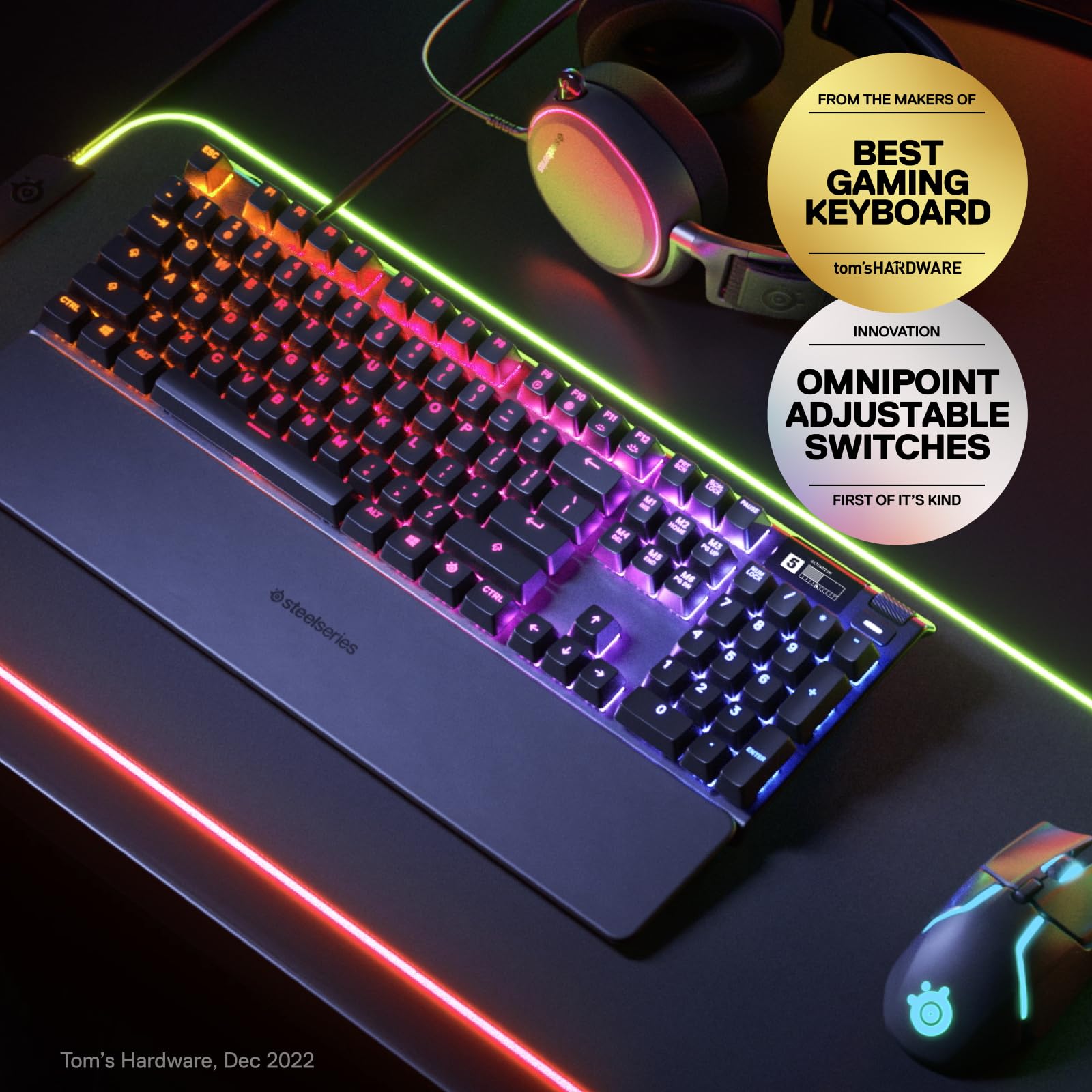 SteelSeries Apex Pro HyperMagnetic Gaming Keyboard - Adjustable Actuation, OLED Smart Display, RGB Backlit, USB Passthrough - Perfect for FPS, MOBA & Esports Gaming