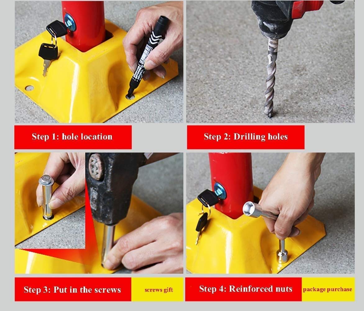Heavy Duty Folding Parking Barrier Lock - Anti-Theft Car Parking Latch for Garage, Driveway & Parking Spaces - Durable Parking Bollard with Pressure Resistance (Perfect for Home, Office & Commercial Use)