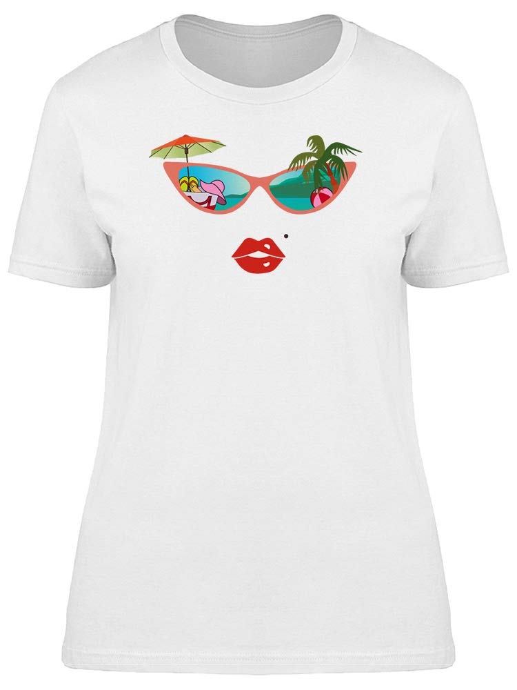 Smartprints Sunglasses & Lips Graphic Tee for Women - White Cotton T-Shirt | Casual Outfit, Summer Fashion, Beachwear, Street Style