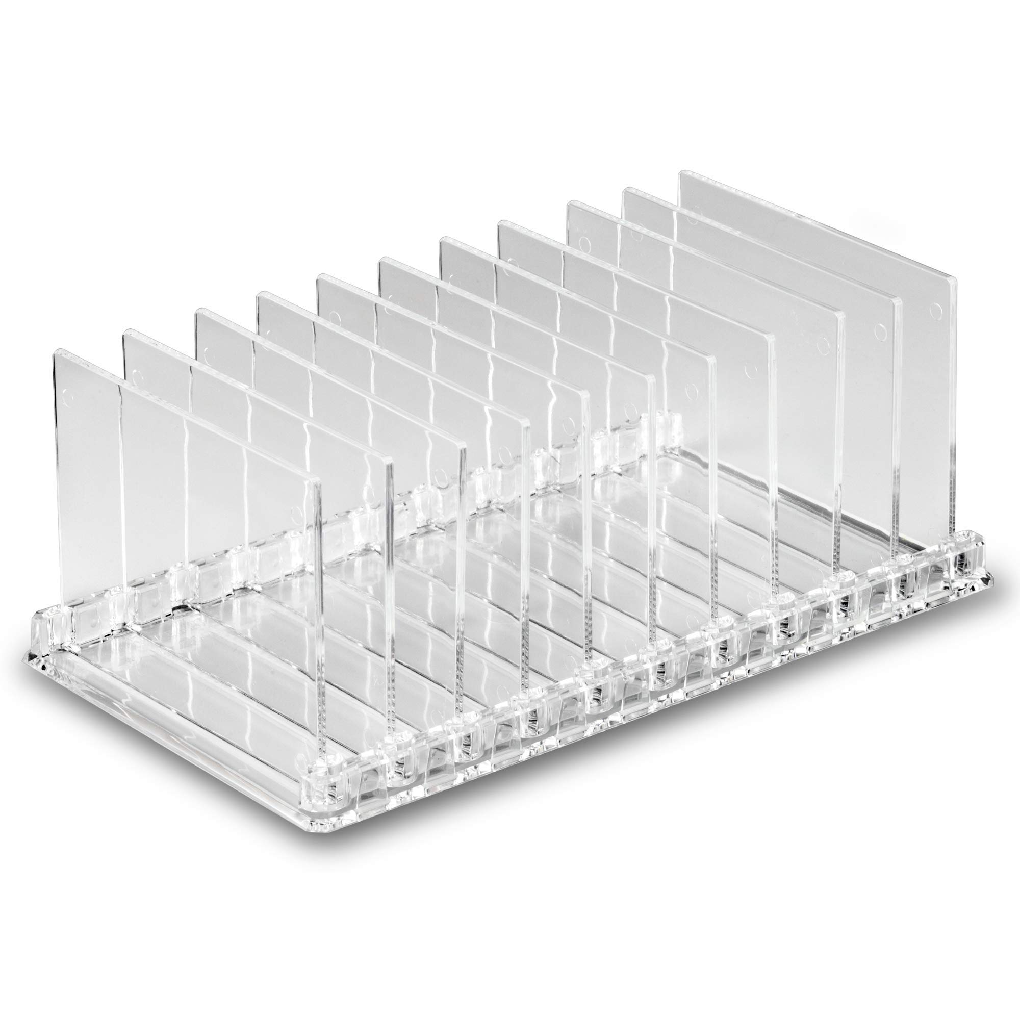 Alegory Acrylic Makeup Eyeshadow Palette Organizer with Removable Dividers - 10 Compartment Clear Vanity Storage for All Palette Sizes | Perfect for Makeup Artists & Beauty Enthusiasts | Ideal for Vanity Table, Bathroom Counter & Travel Makeup Case Organization