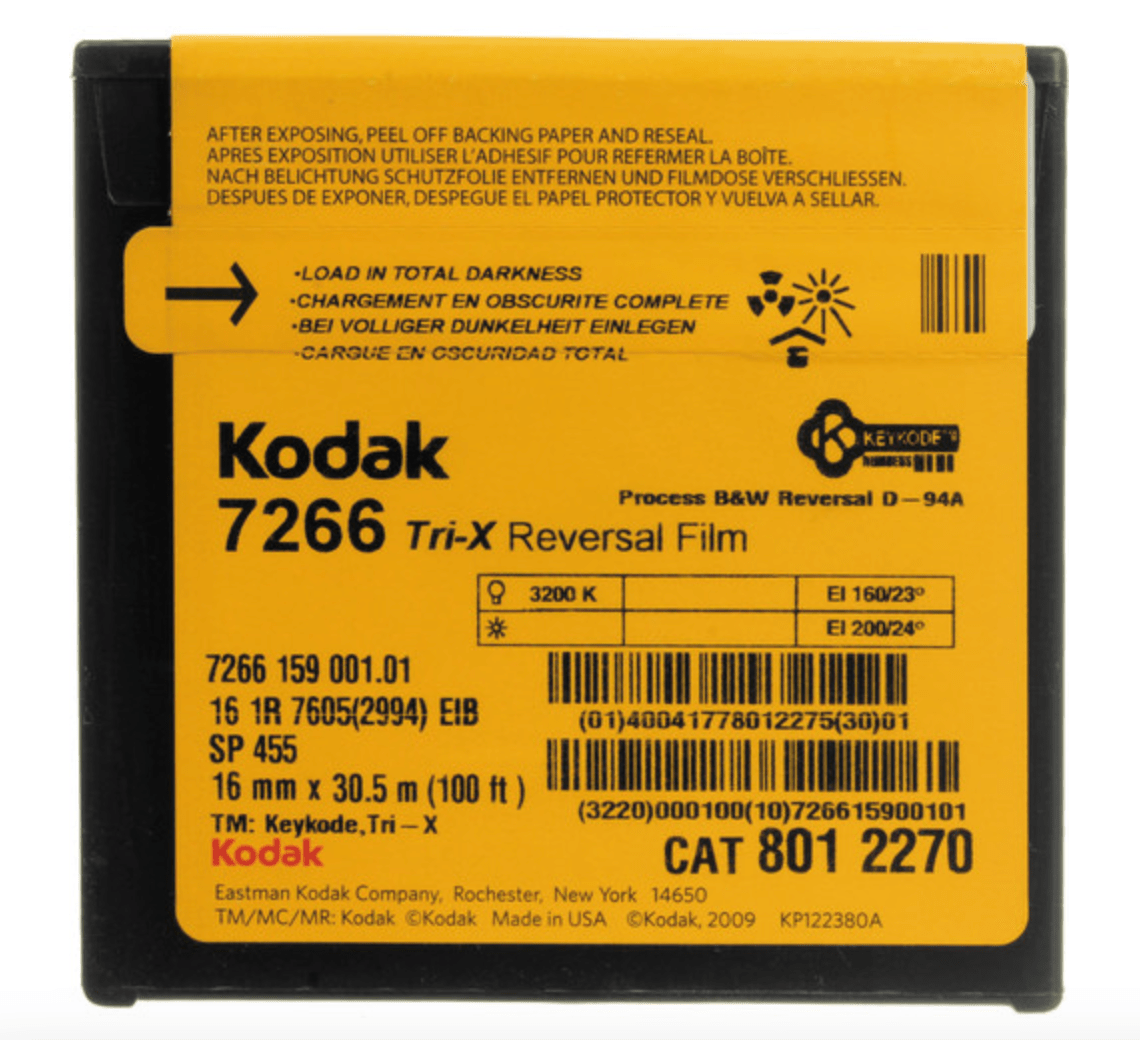 Kodak Tri-X 7266 Black & White Reversal Film - 16mm, 100ft Roll, Single Perf - Perfect for Indie Filmmaking & Experimental Cinema Projects