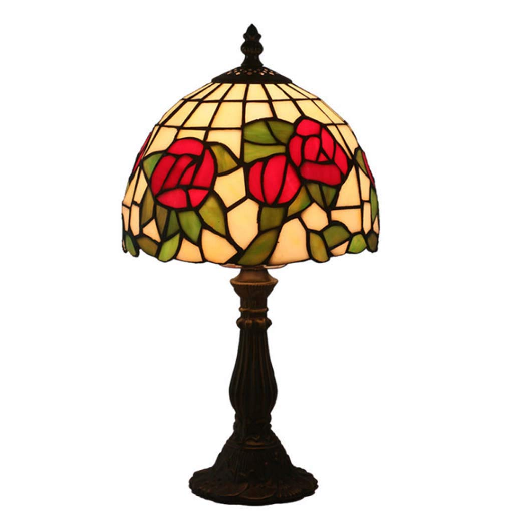 Antique Tiffany Style 8-Inch Table Lamp with Handmade Stained Glass Shade & Zinc Alloy Base - Vintage Bedside Lighting for Bedroom, Living Room, or Office Decor (110-240V, E27 Socket, 20x38cm) - Perfect for Romantic Ambiance, Reading Nook, or Nightstand Lighting