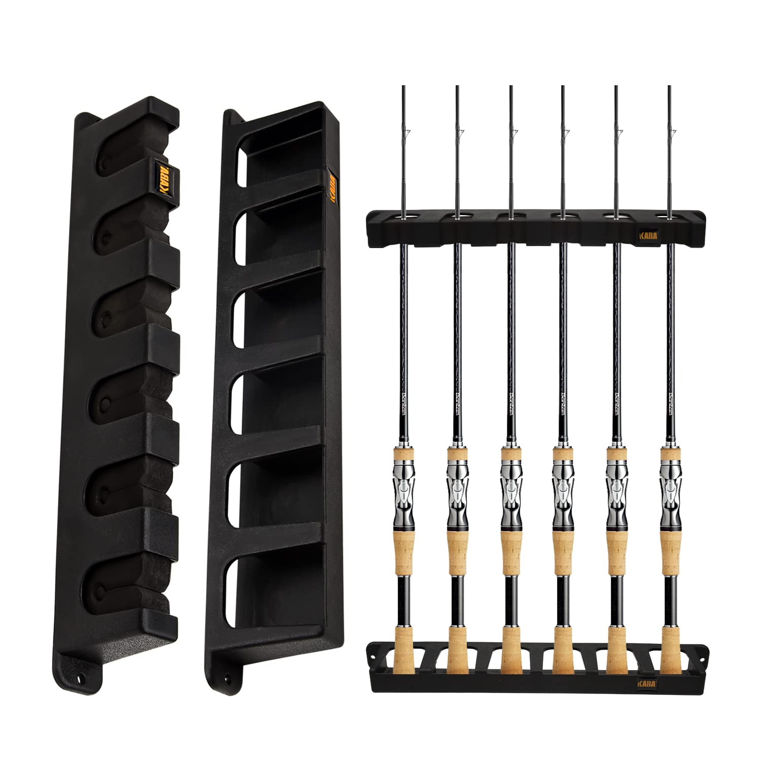 Kaba Fishing Rod Holder - Wall Mounted Garage Storage Rack for 6 Fishing Rods | Vertical Pole Organizer for Anglers | Perfect for Garage, Boat & RV Organization