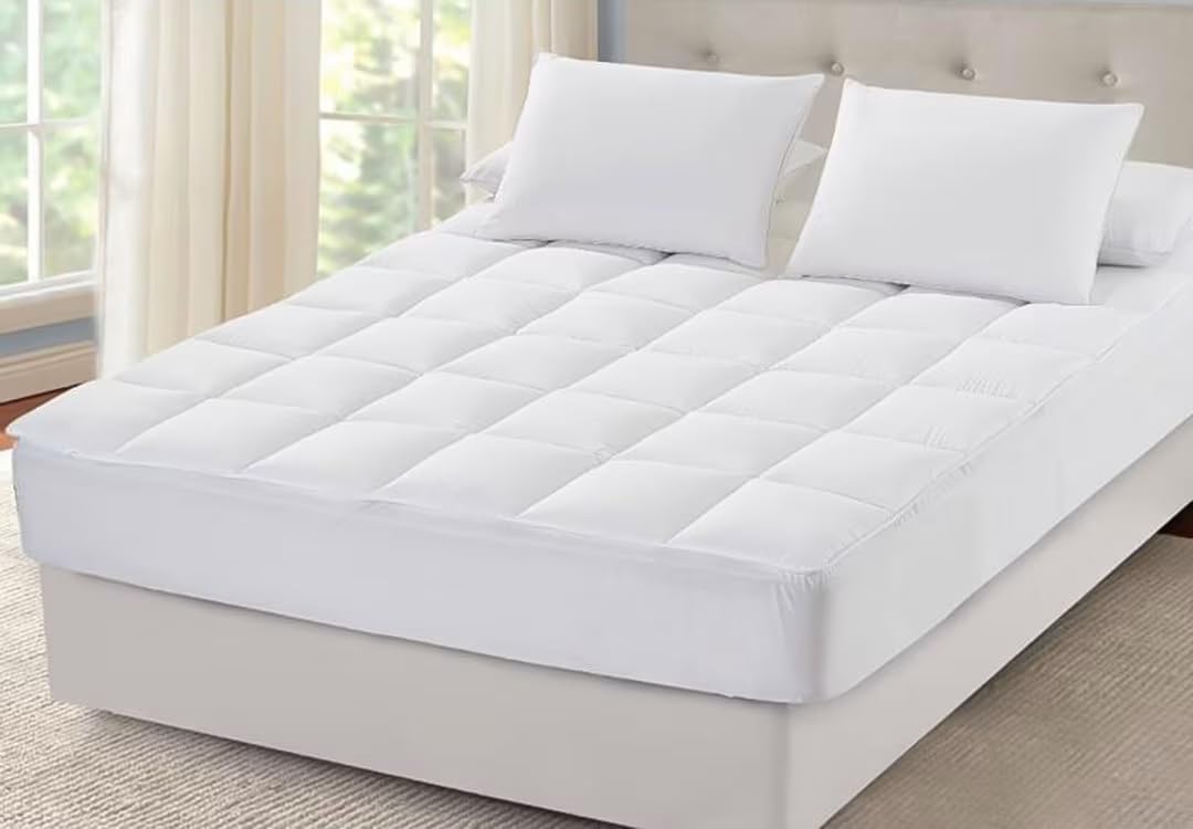 Sleep Mantra 100% Cotton Full Size Mattress Topper - Premium Cooling Wrap-Around Design Fits 20-Inch Mattress | Ultra Soft Breathable Quilted Down Alternative Fill | Perfect for Hot Sleepers & Allergy Relief (White) - Ideal for Guest Beds, Dorm Rooms & Master Bedrooms