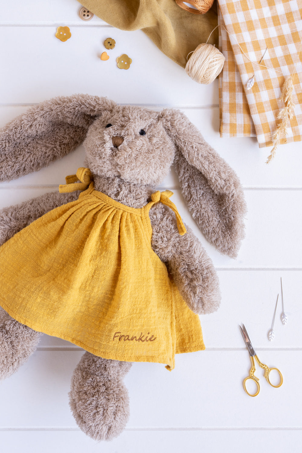 Personalized Mrs Honey Bunny Mustard Plush Toy - Custom Name Gift for Kids, Easter Basket Stuffer, Baby Shower Present, Nursery Decor