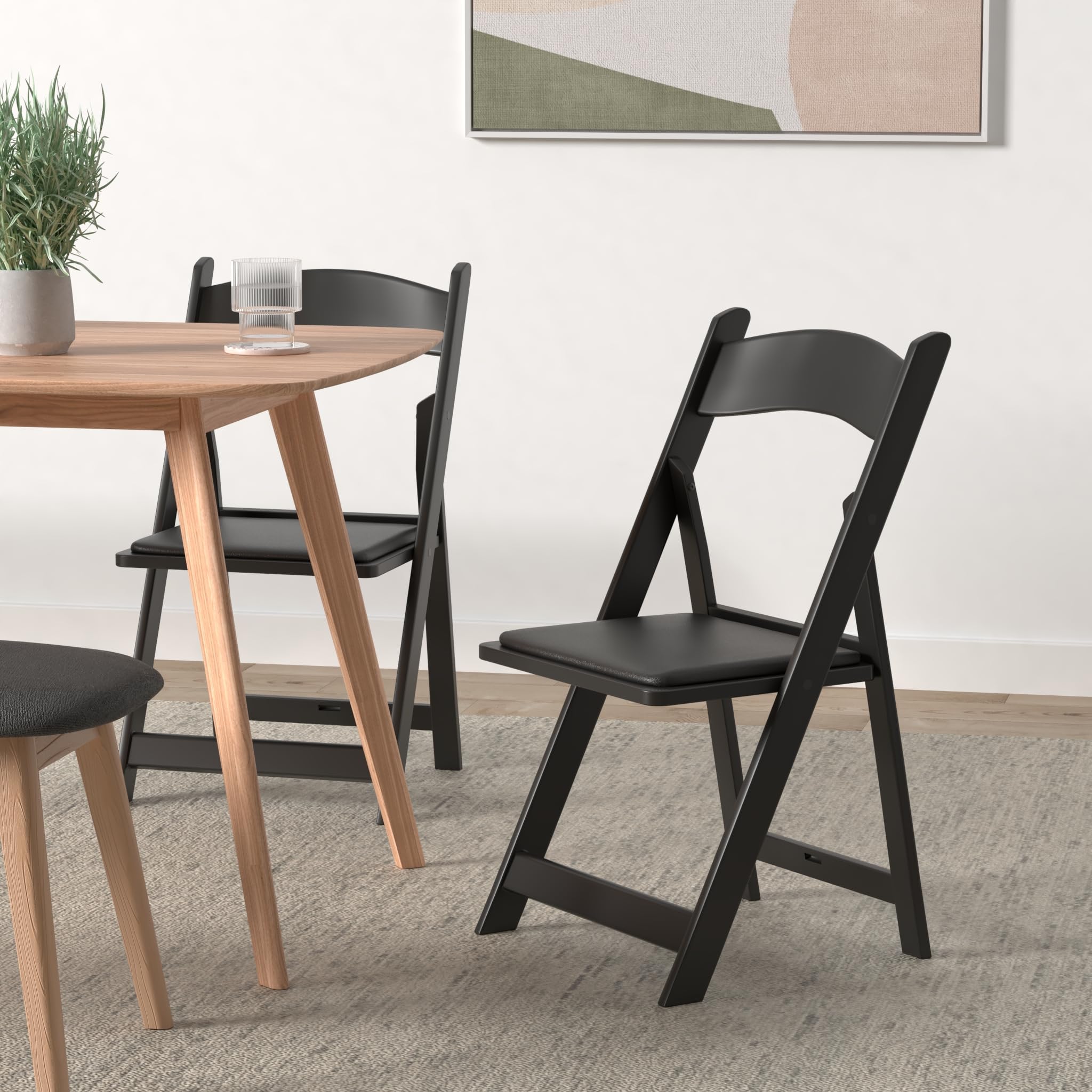 **SIMPLEX 4-Pack Black Resin Stackable Folding Chairs with Padded Seats - Comfortable & Lightweight Foldable Chairs for Indoor/Outdoor Use - Perfect for Parties, Weddings, Picnics & Events**