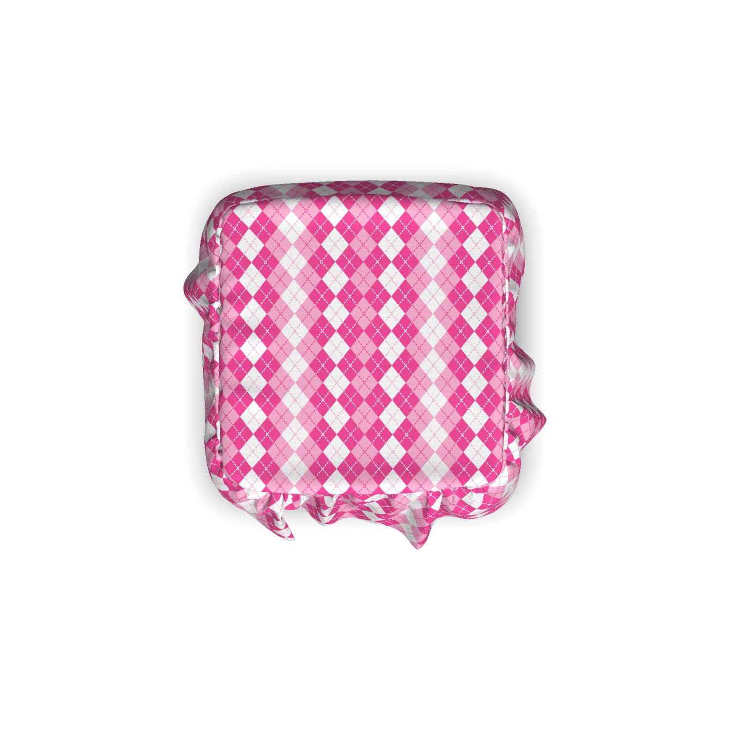 Ambesonne Pink and White Ottoman Cover Set - 2 Piece Traditional Argyle Slipcover with Ruffle Skirt for Square/Round Footstools - Standard Size Pale Pink & White Home Decor - Perfect for Living Room, Bedroom or Nursery Accent