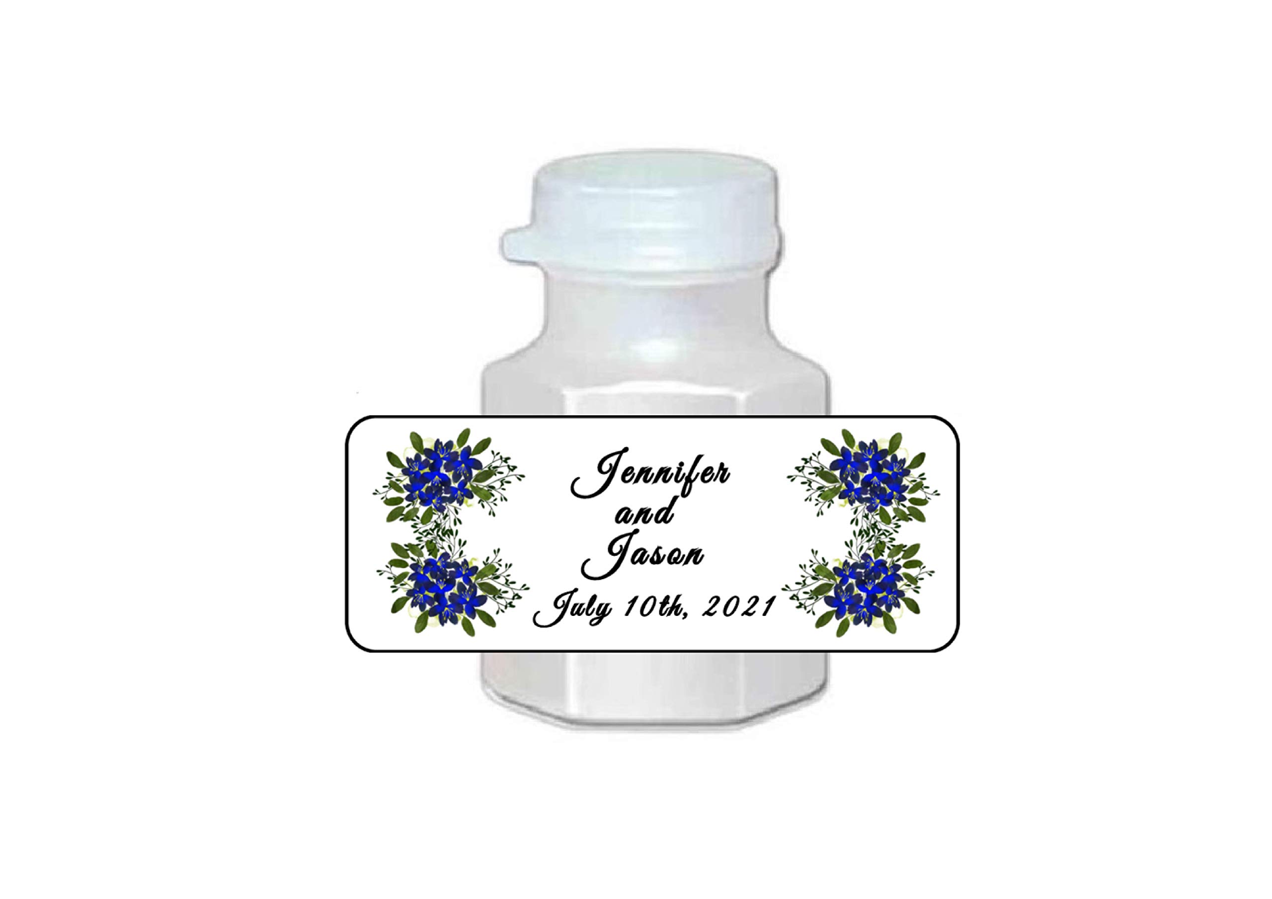 40 Pack Wedding Bubble Labels - Personalized Blue Floral Stickers for Wedding Favors, Bridal Shower, Baby Shower & Party Decorations