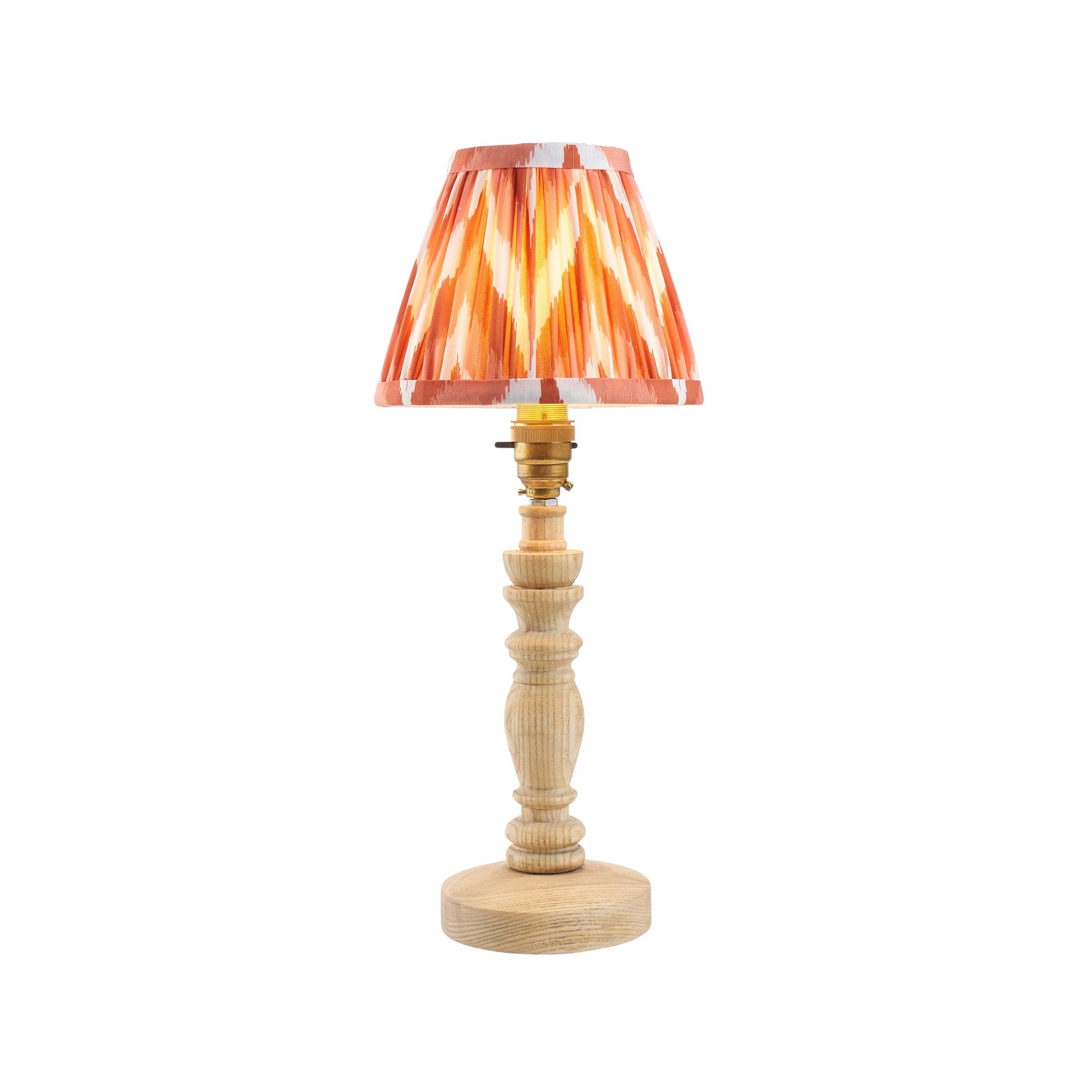 Bibury Wooden Table Lamp with Zigzag 16cm Apricot Orange Shade - Perfect for Bedroom, Living Room, and Office Decor