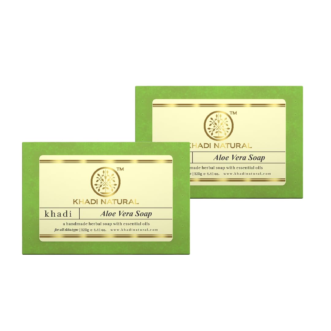 KHADI NATURAL Aloe Vera Handmade Soap, 125g - Herbal Bathing Bar for Healthy Skin with Essential Oils | Moisturizing & Hydrating Natural Soap for Dry, Sensitive & All Skin Types | Pack of 2 | Perfect for Daily Skincare Routine, Spa Day & Gift Giving
