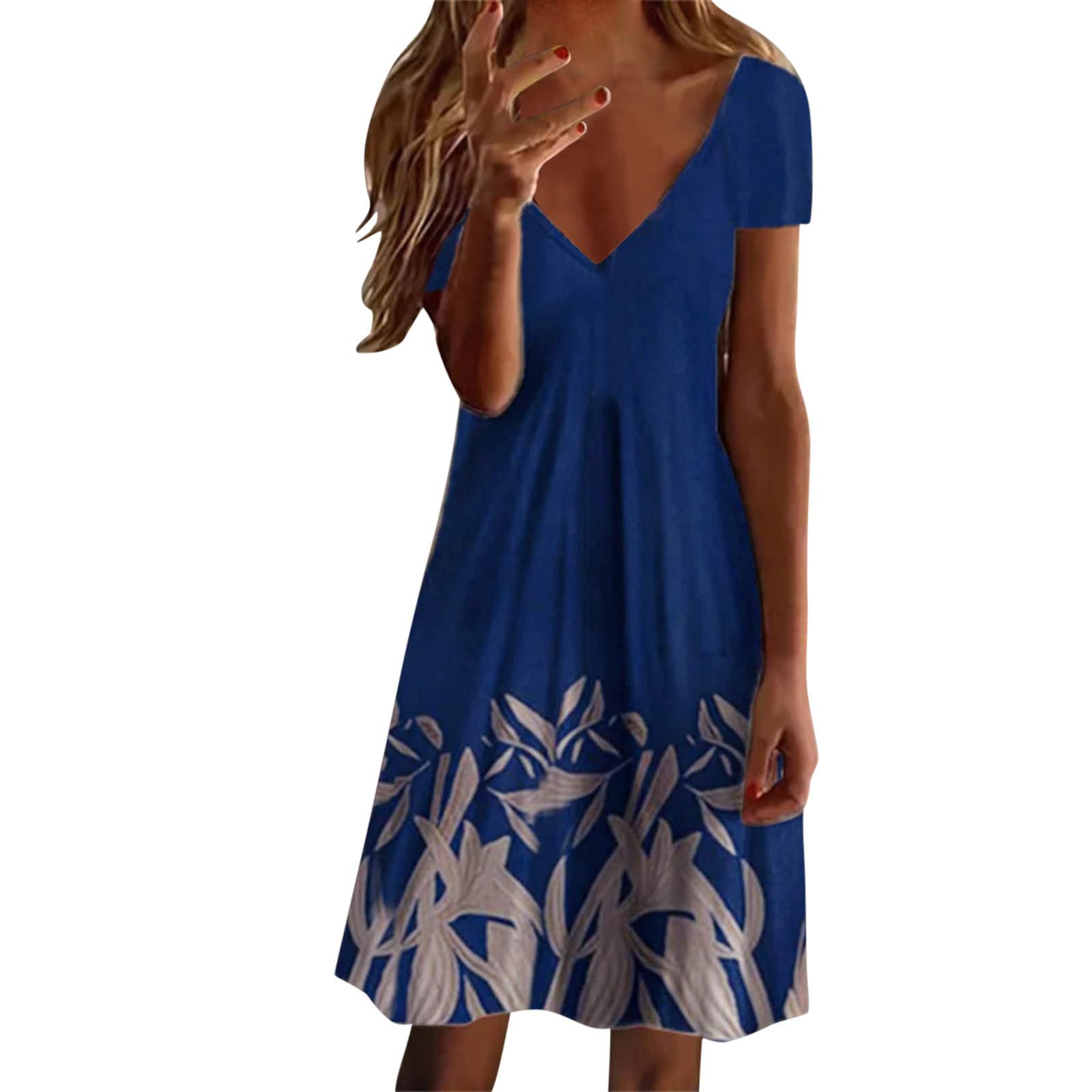 Women's Floral Print V-Neck Short Sleeve Summer Dress - Casual Beach Sundress for Vacation, Party & Outdoor Activities