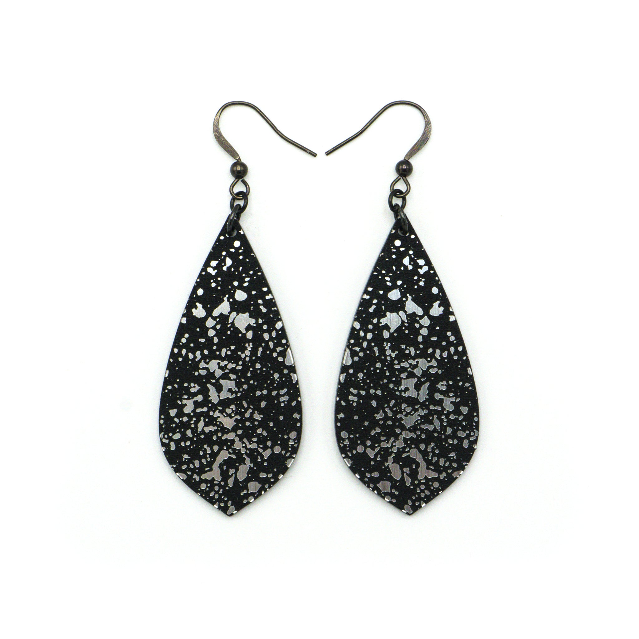 Gem Point [21R] Acrylic Earrings - Brushed Silver & Black | Stylish & Lightweight for Everyday Wear, Parties & Gifts